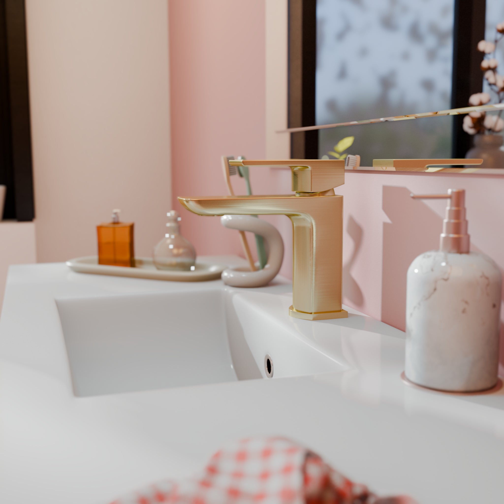 Lagoon Soft Square Basin Mixer Tap with Push Button Waste