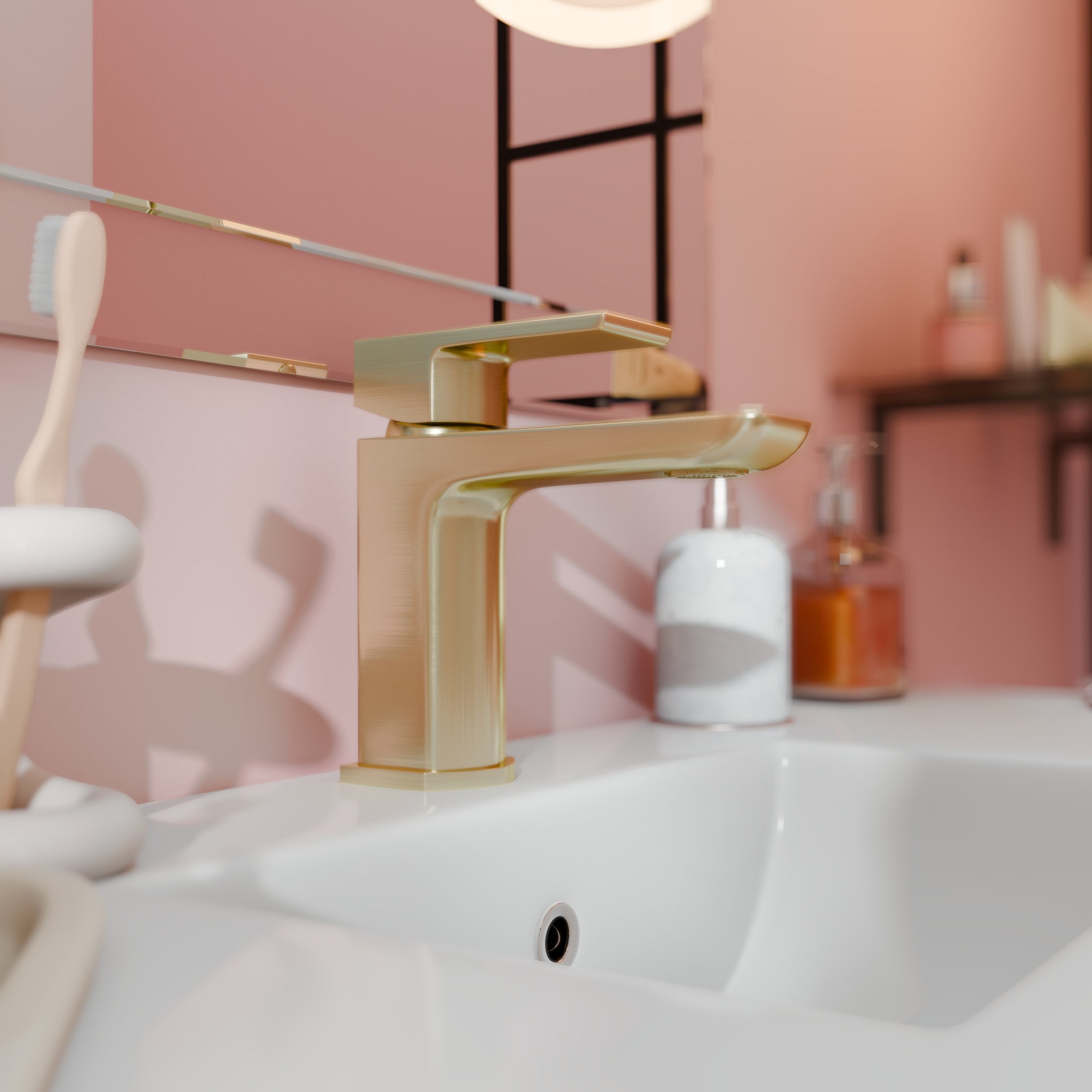 Lagoon Soft Square Basin Mixer Tap with Push Button Waste