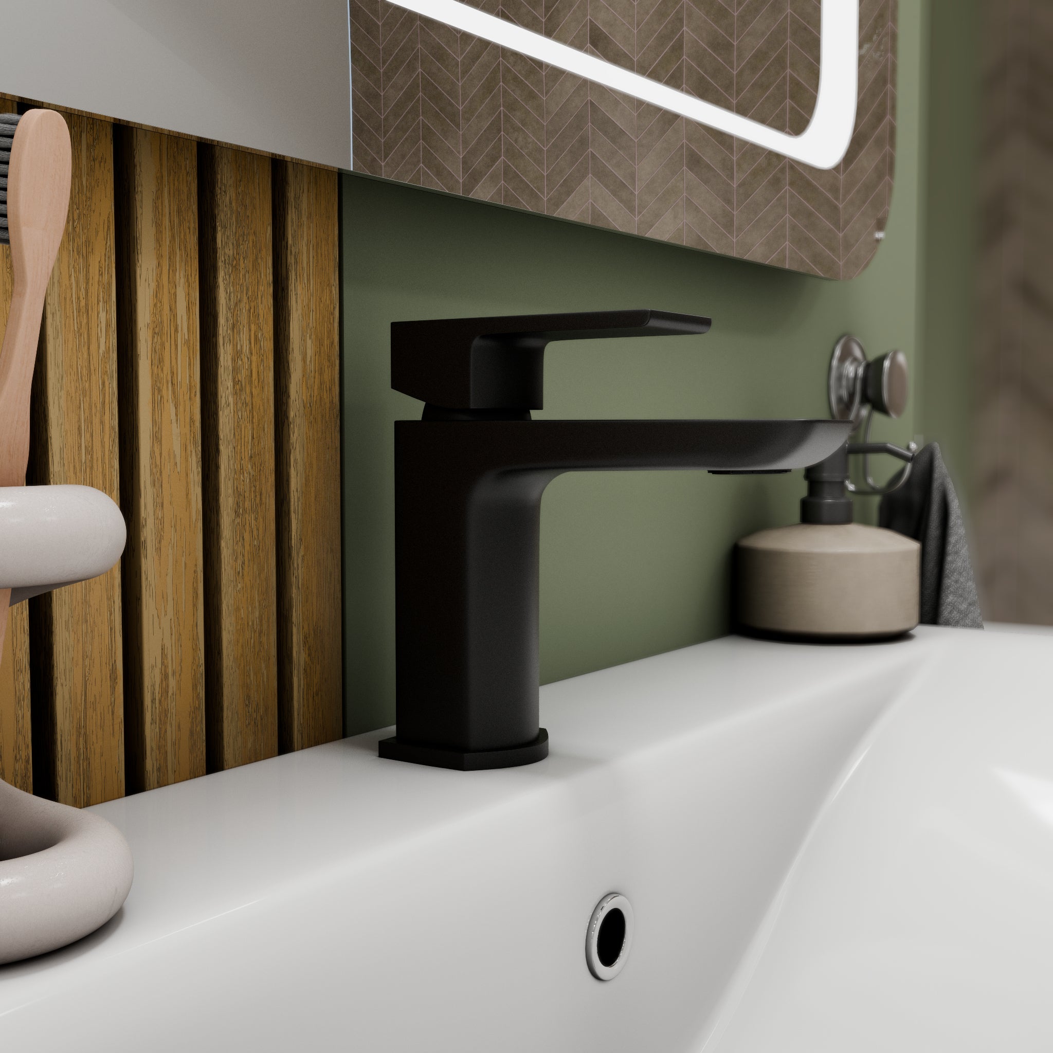 Lagoon Soft Square Basin Mixer Tap with Push Button Waste