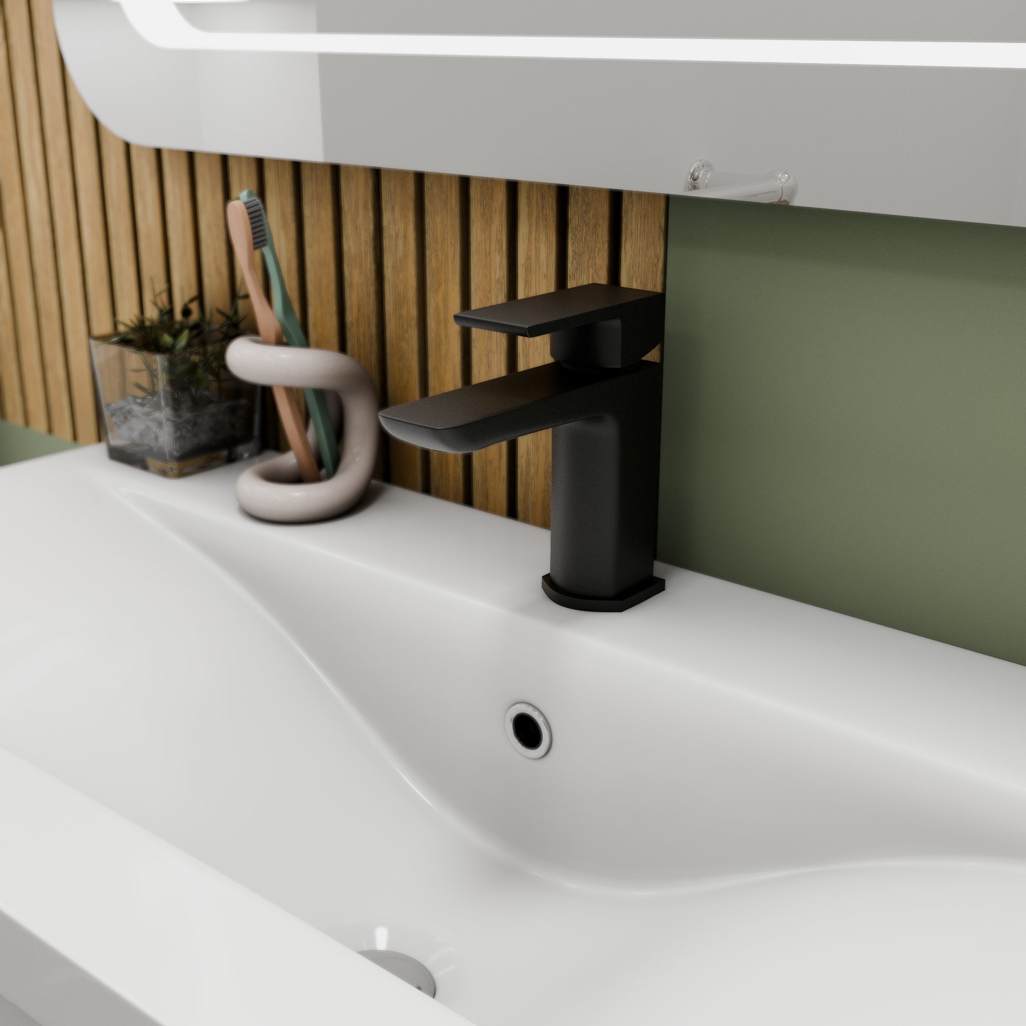Lagoon Soft Square Basin Mixer Tap with Push Button Waste