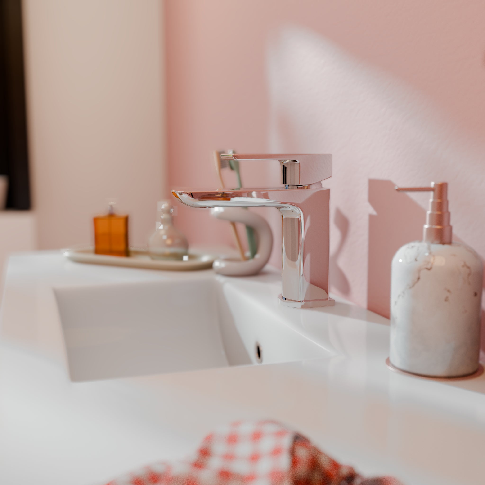 Lagoon Soft Square Basin Mixer Tap with Push Button Waste