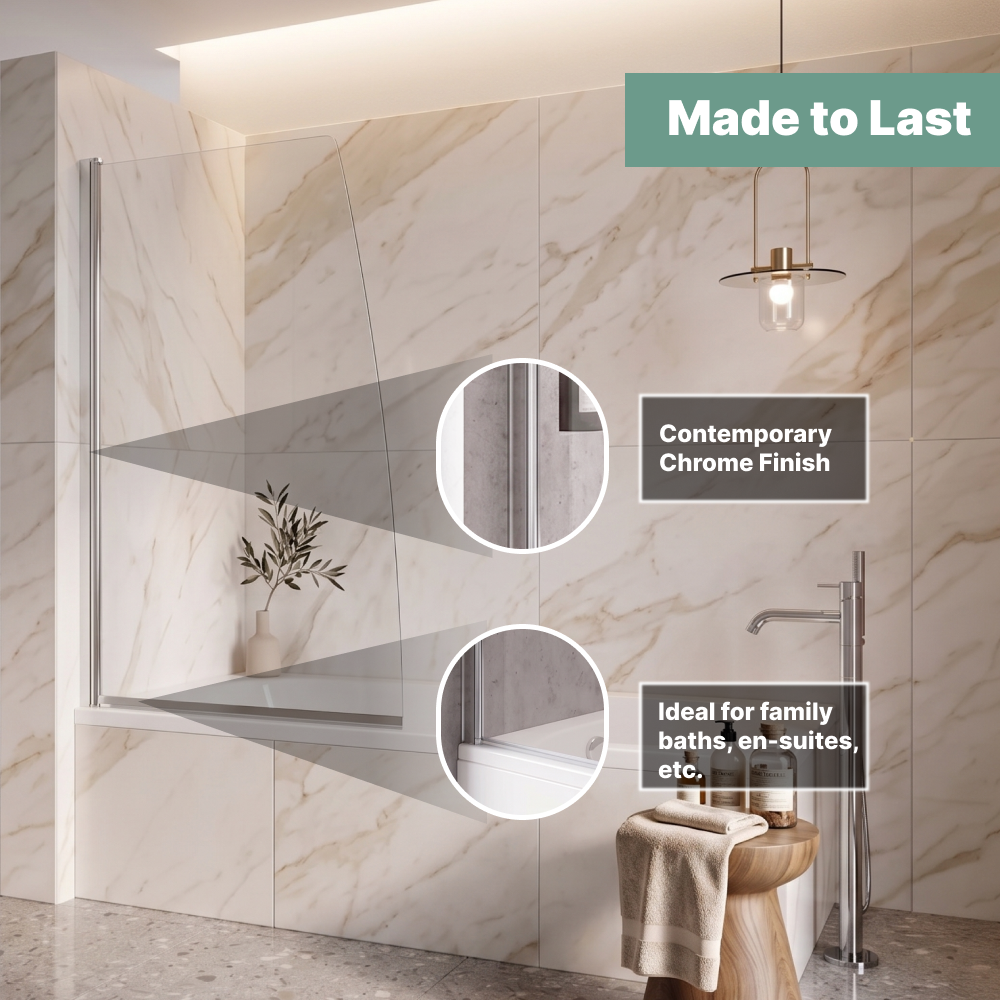 Bold 6mm Glass Sail Bath Screen - 1400mm x 800mm - Chrome