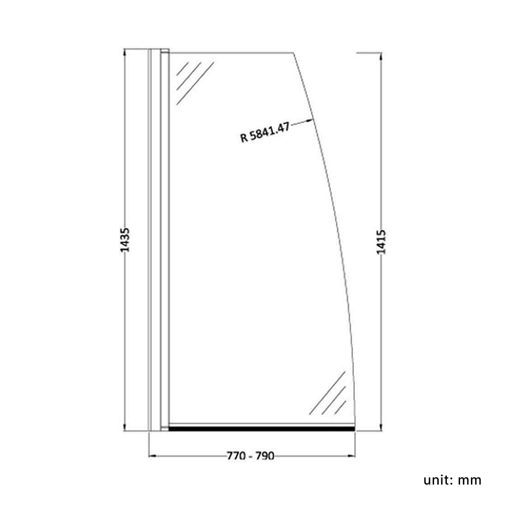 Bold 6mm Glass Sail Bath Screen - 1400mm x 800mm - Chrome