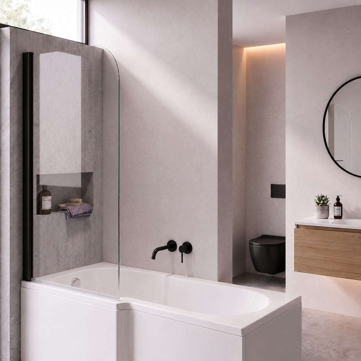 Luxur 6mm Glass Curved Pivot Bath Screen - 1400mm x 800mm