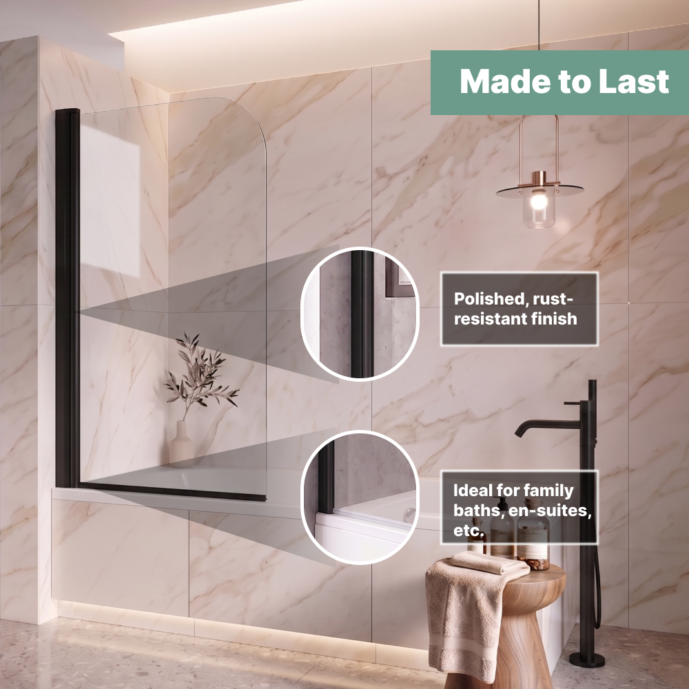 Curved Pivot Bath Screen - 1400 x 800mm - Chrome