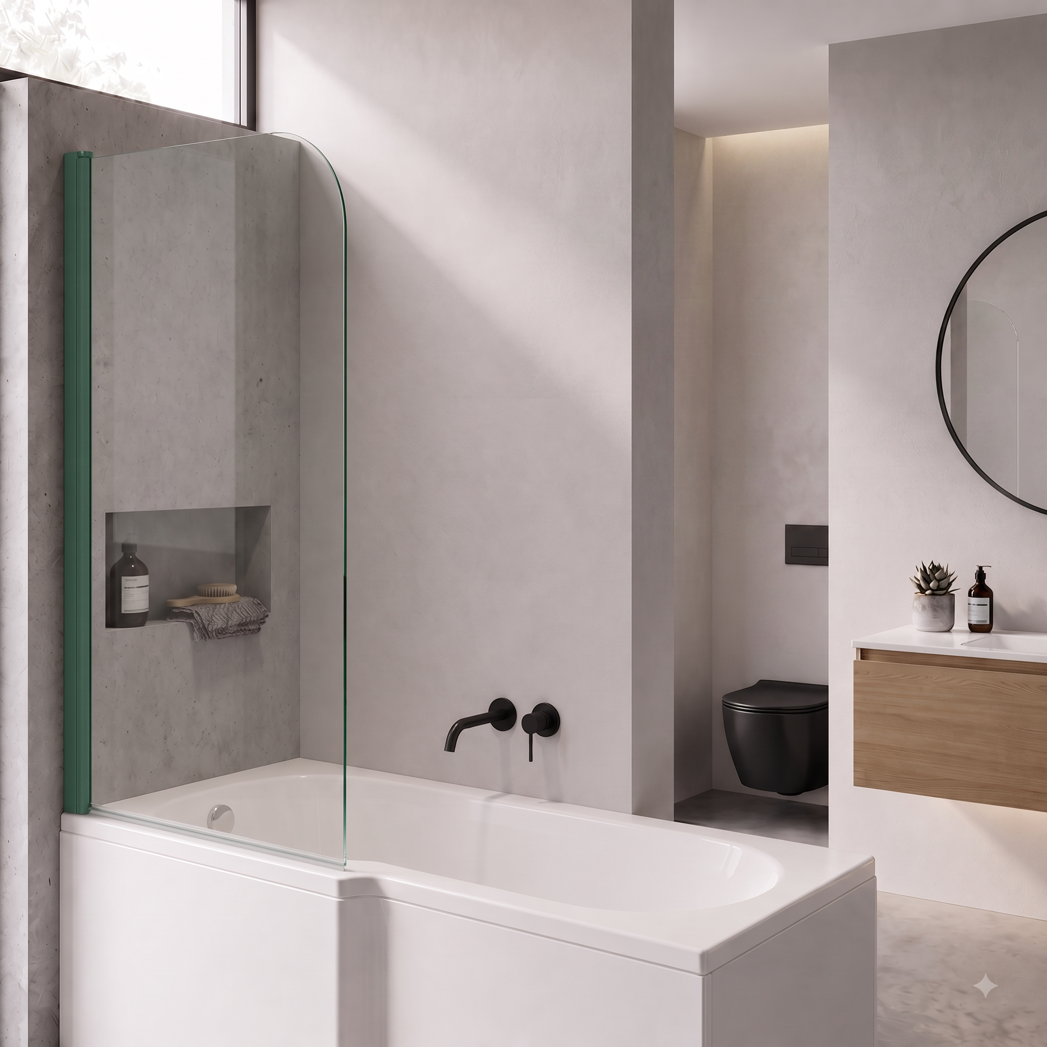Luxur 6mm Glass Curved Pivot Bath Screen - 1400mm x 800mm