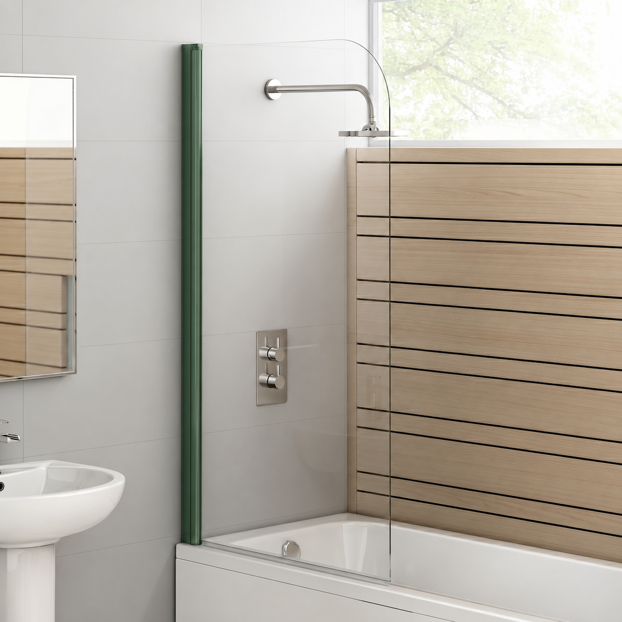 VeeBath 1400mm x 800mm Modern Curved Edge Straight Glass Bath Screen