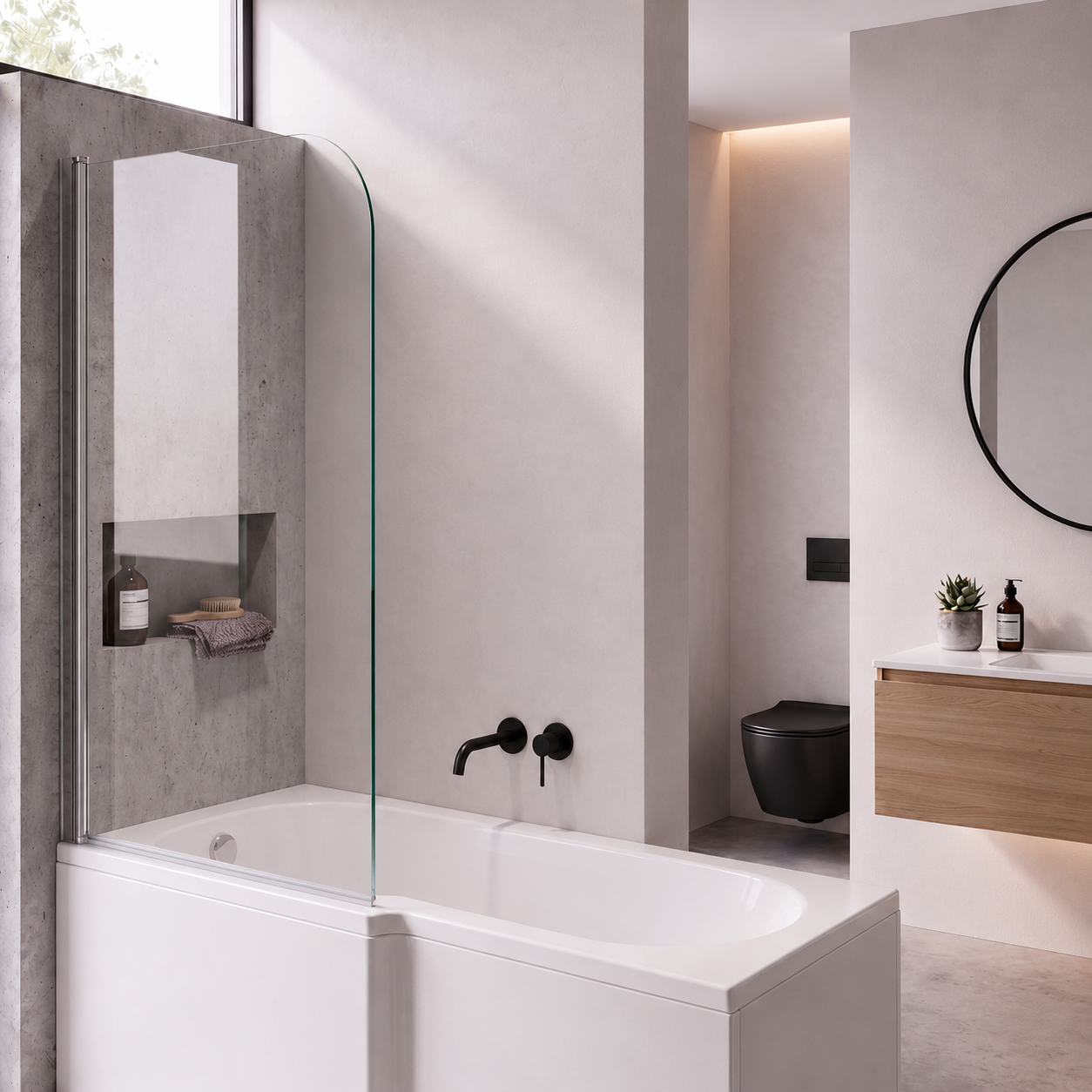 Luxur 6mm Glass Curved Pivot Bath Screen - 1400mm x 800mm