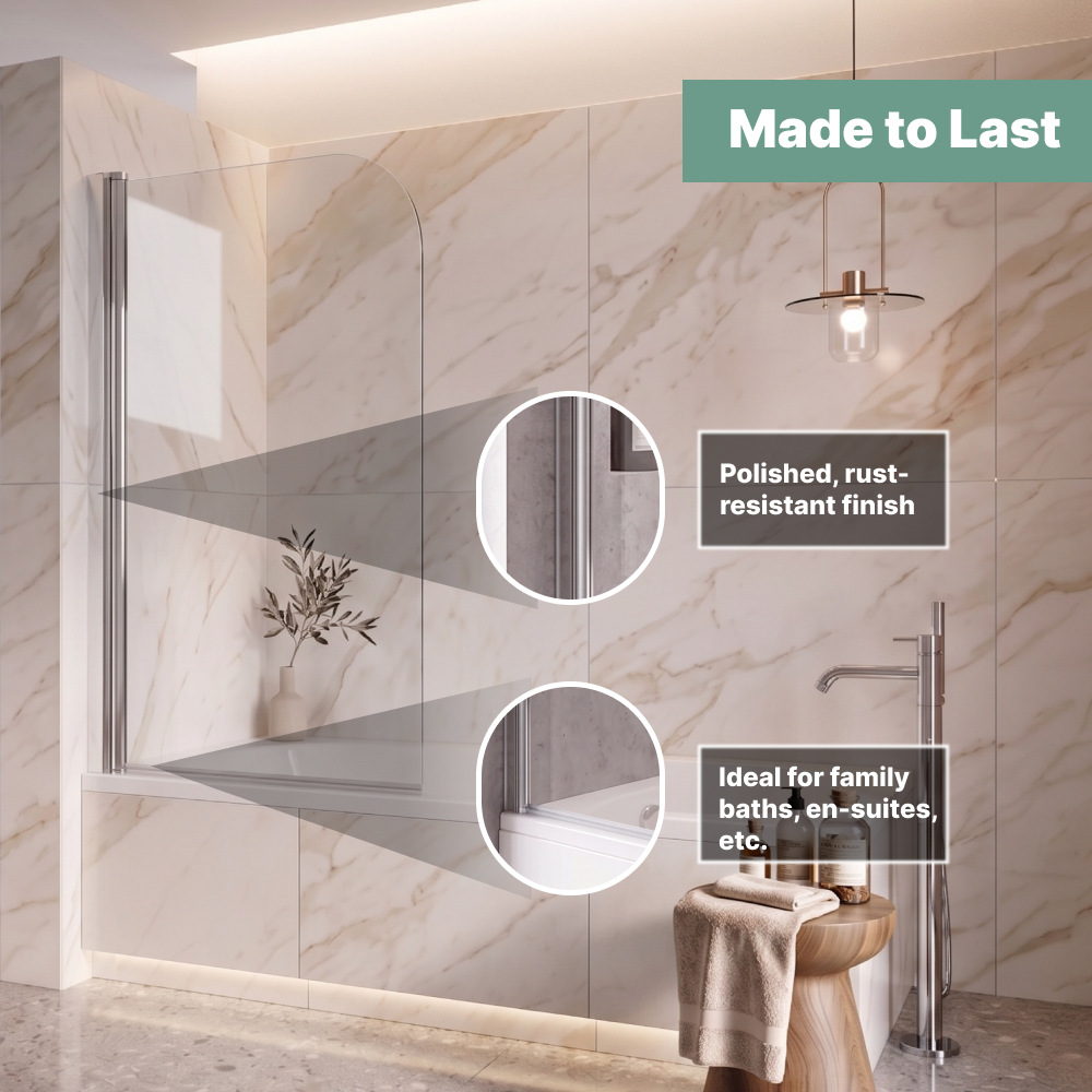 Curved Pivot Bath Screen - 1400 x 800mm - Chrome