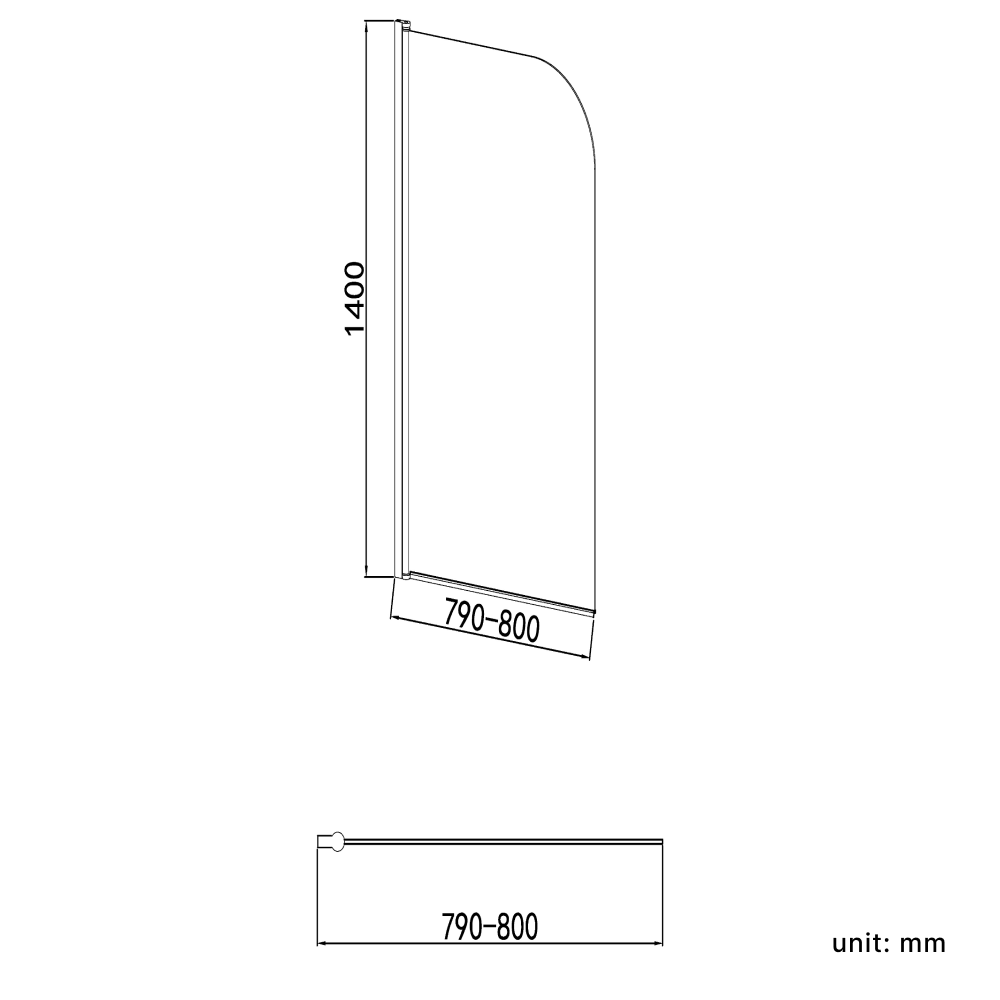Curved Pivot Bath Screen - 1400 x 800mm - Chrome