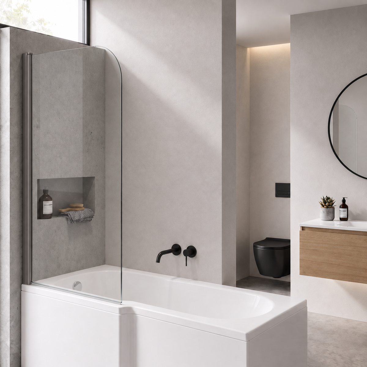 Luxur 6mm Glass Curved Pivot Bath Screen - 1400mm x 800mm