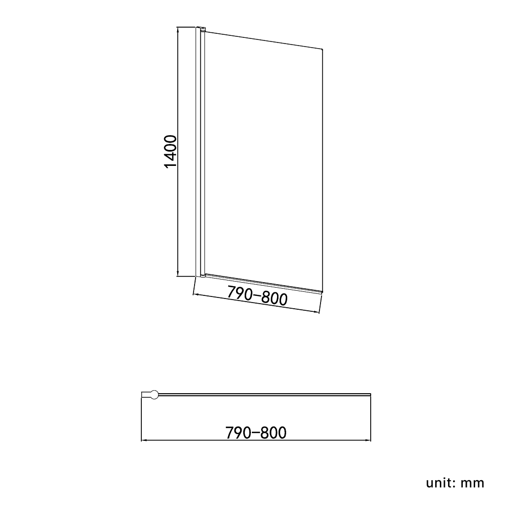 Square Edge Straight Top Pivot Bath Screen - 1400mm x 800mm