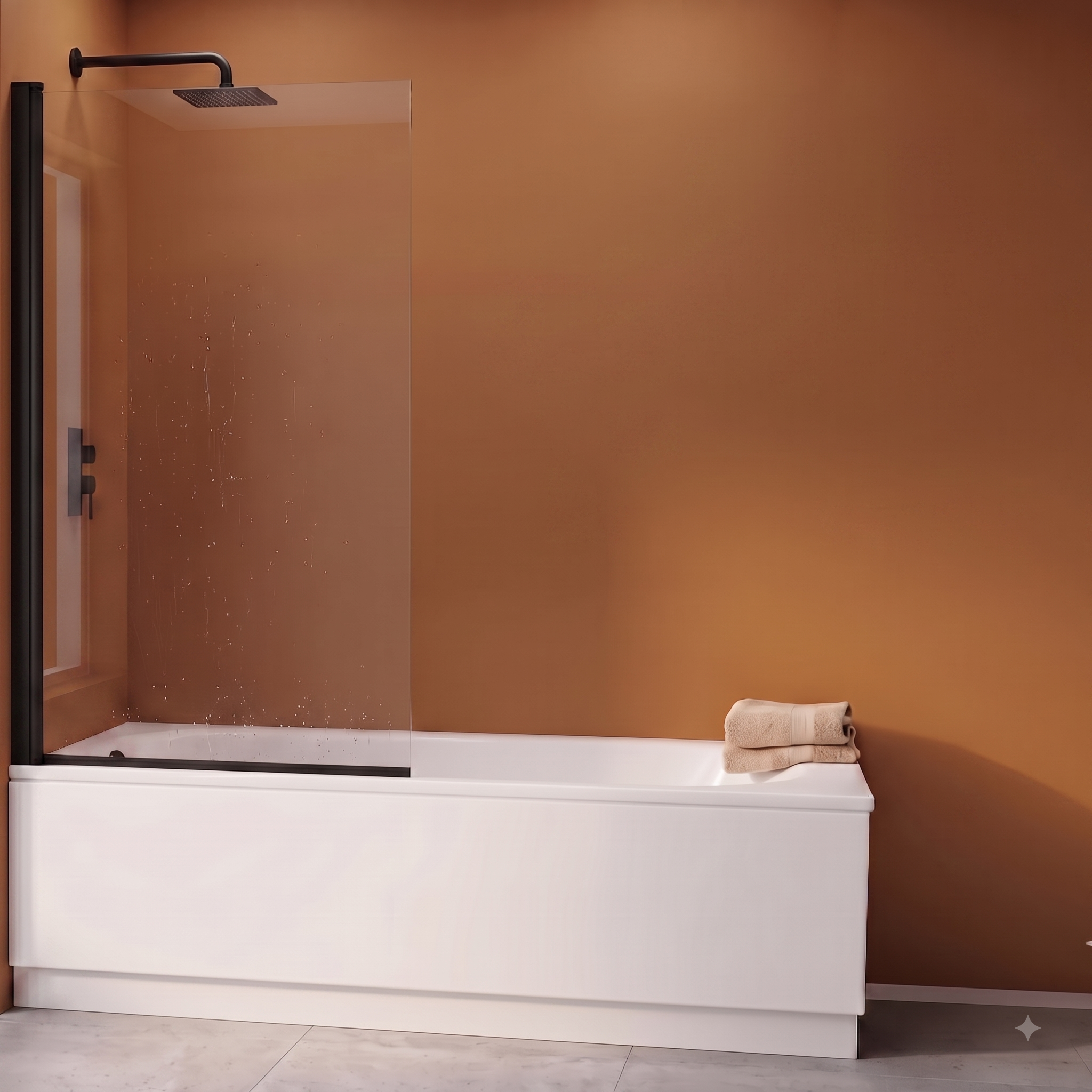 Velora 6mm Glass Square Edge Pivot Bath Screen - 1400mm x 800mm