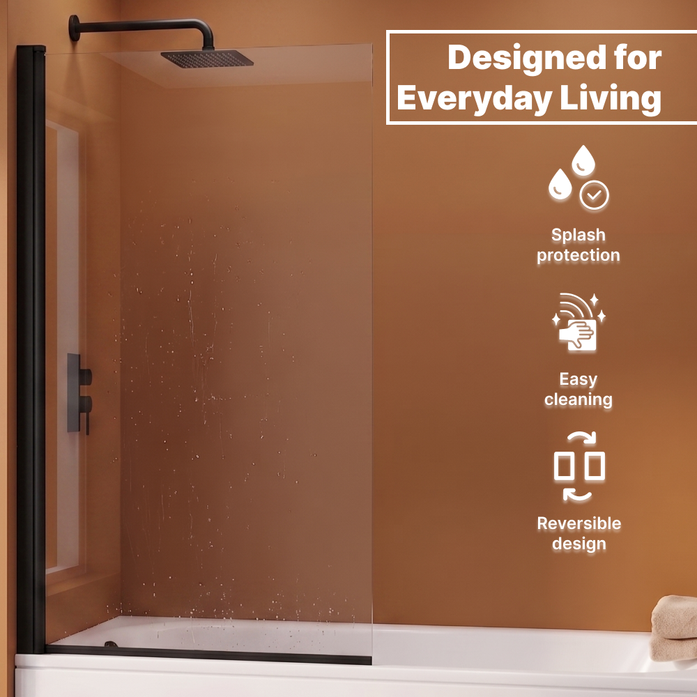 Square Edge Straight Top Pivot Bath Screen - 1400mm x 800mm