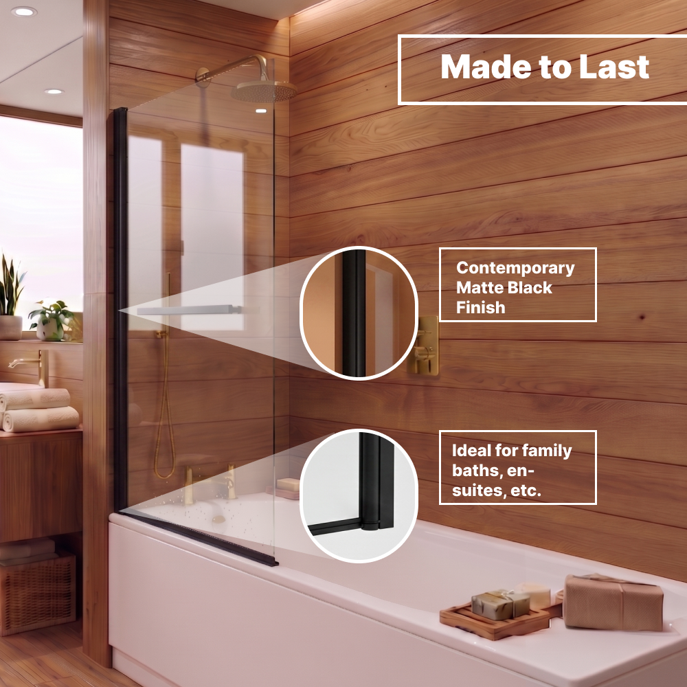Square Edge Straight Top Pivot Bath Screen - 1400mm x 800mm