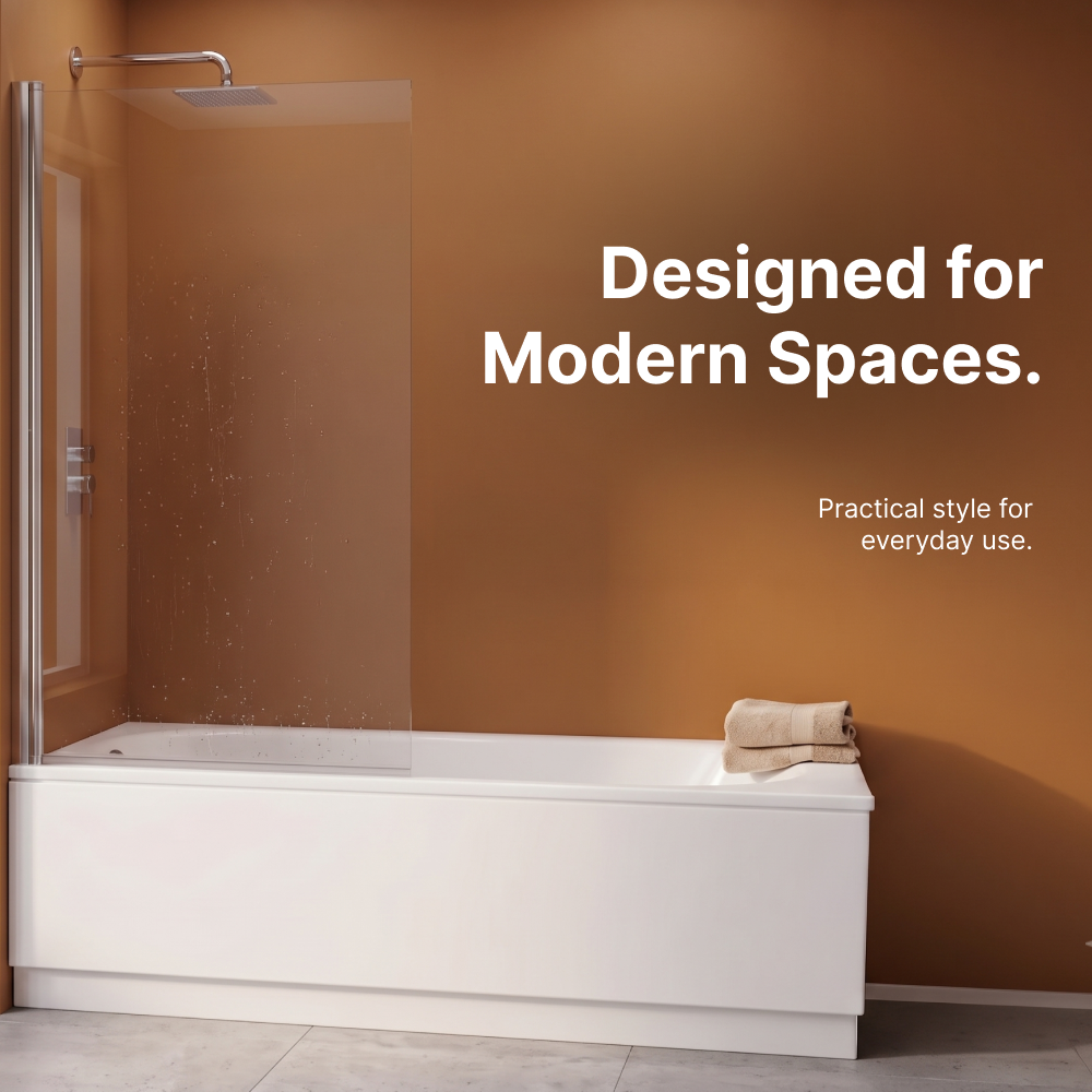 Square Edge Straight Top Pivot Bath Screen - 1400mm x 800mm