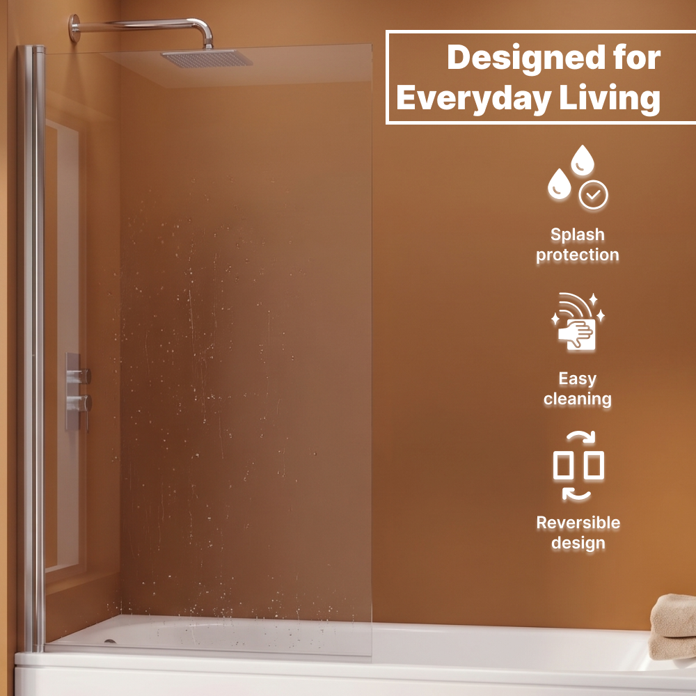 Square Edge Straight Top Pivot Bath Screen - 1400mm x 800mm
