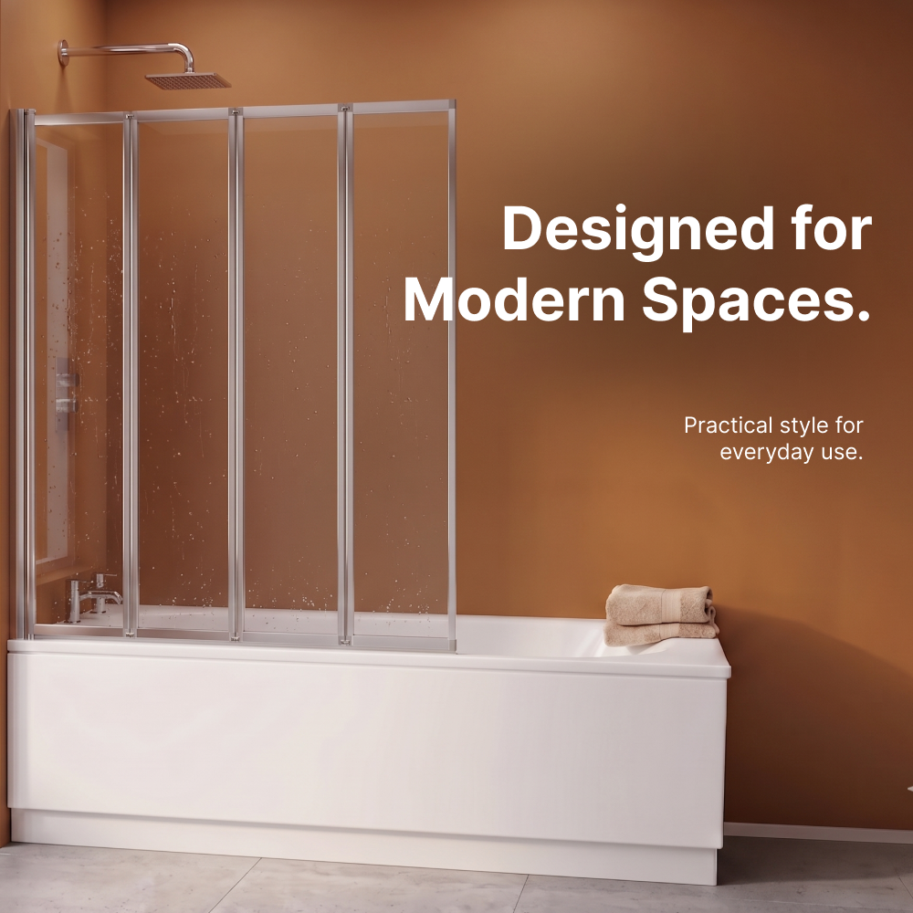 Sail Concertina 4mm Glass 4-Fold Bath Screen - 1400mm x 800mm - Chrome