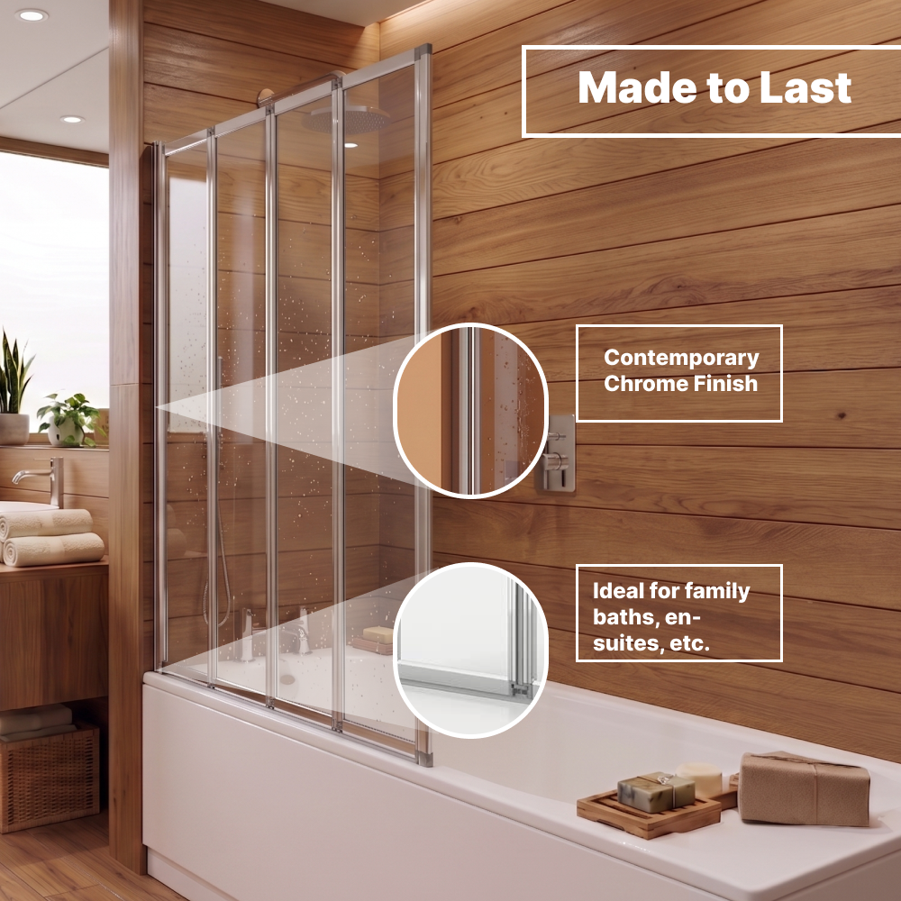 Sail Concertina 4mm Glass 4-Fold Bath Screen - 1400mm x 800mm - Chrome
