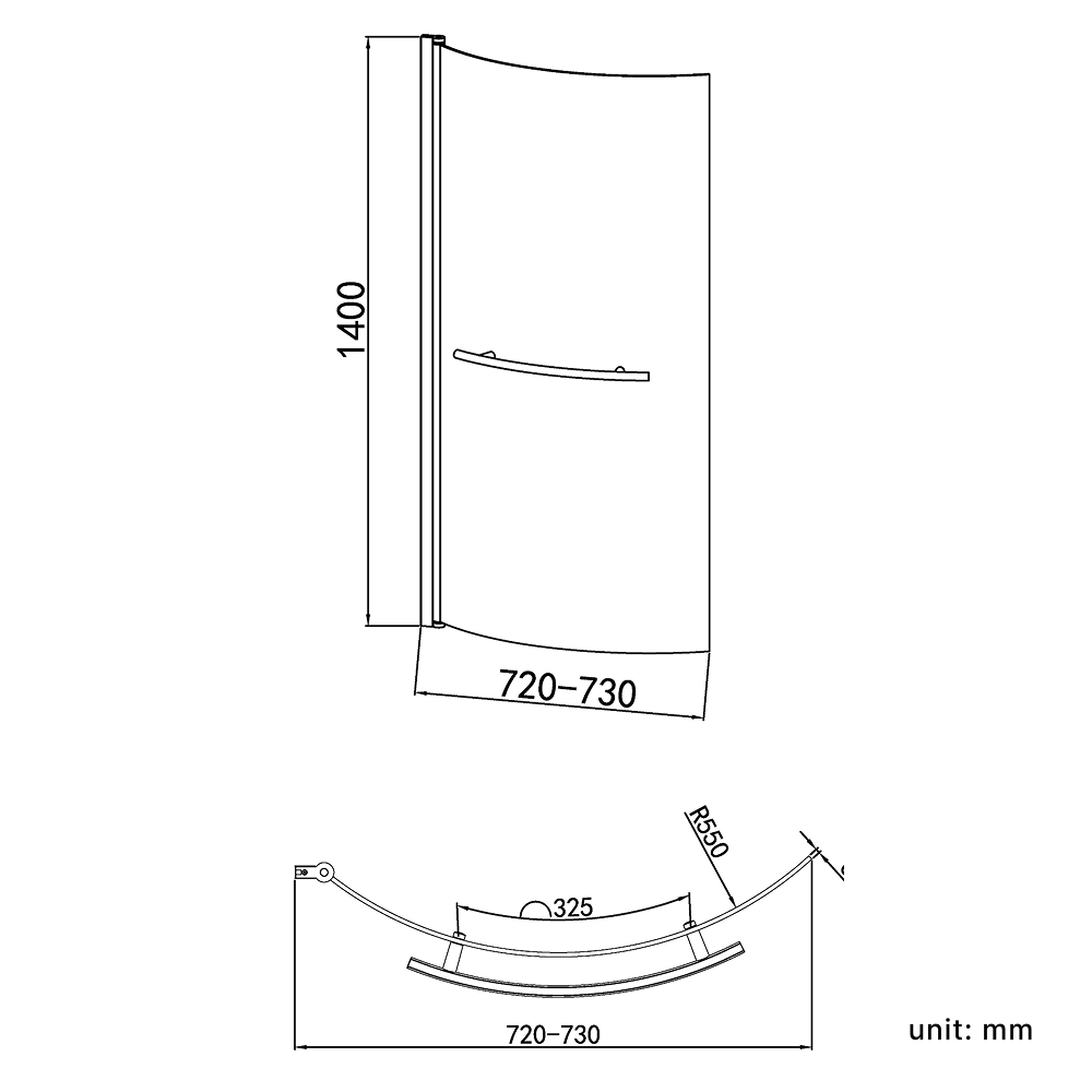 Curved Bath Screen with Towel Rail - 1400 x 730mm - Chrome