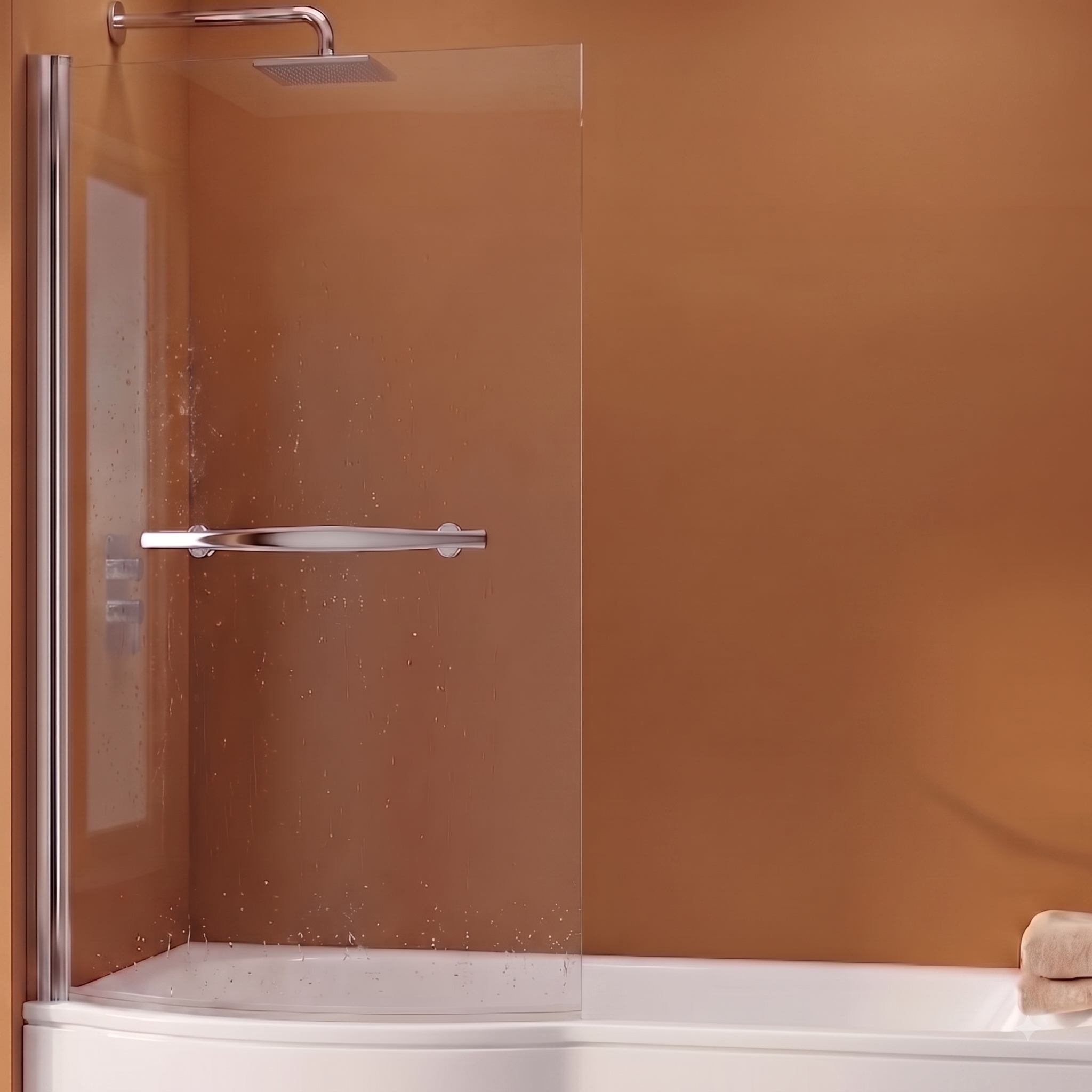 Eclipse 6mm Glass Curved Bath Screen with Towel Rail - 1400mm x 730mm