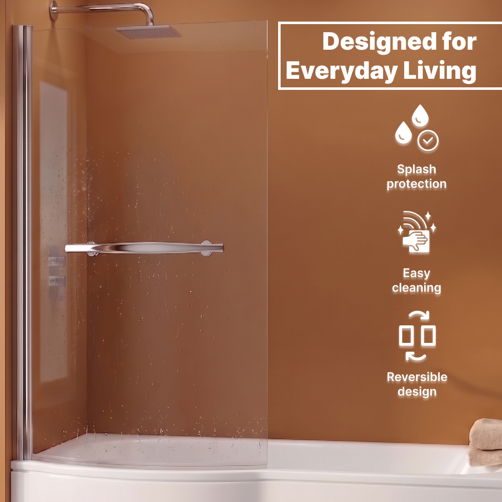 Curved Bath Screen with Towel Rail - 1400 x 730mm - Chrome