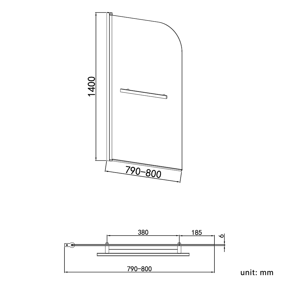 Curved Top Pivot Bath Screen with Towel Rail - Chrome