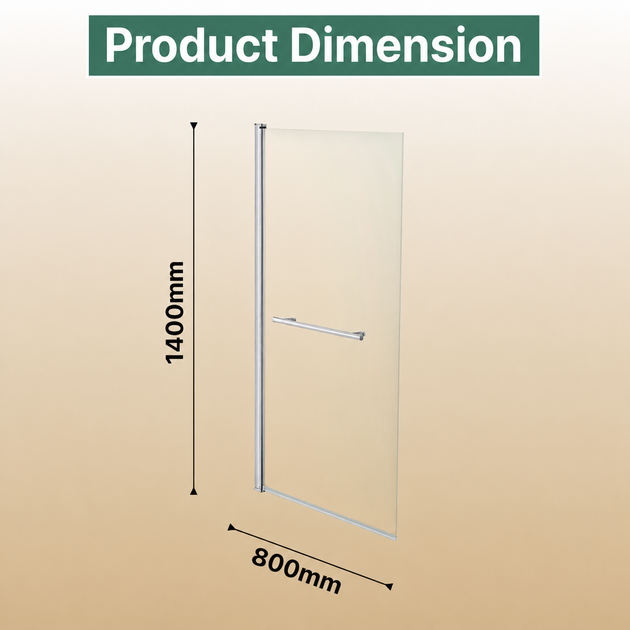 Aureon Square Edge 6mm Glass Pivot Bath Screen with Towel Rail - 1400mm x 800mm - Chrome