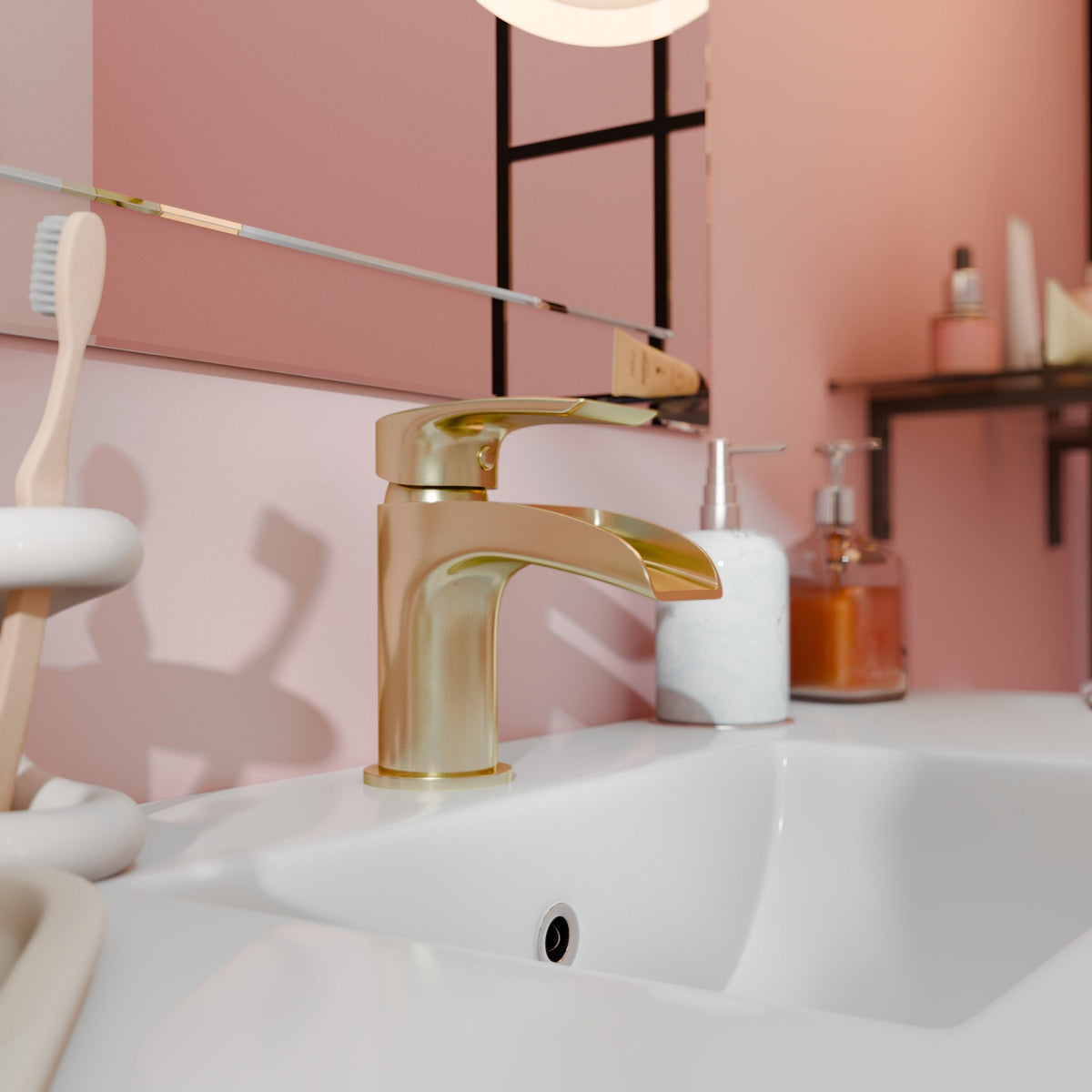 Stream Round Waterfall Basin Mixer Tap with Push Button Waste