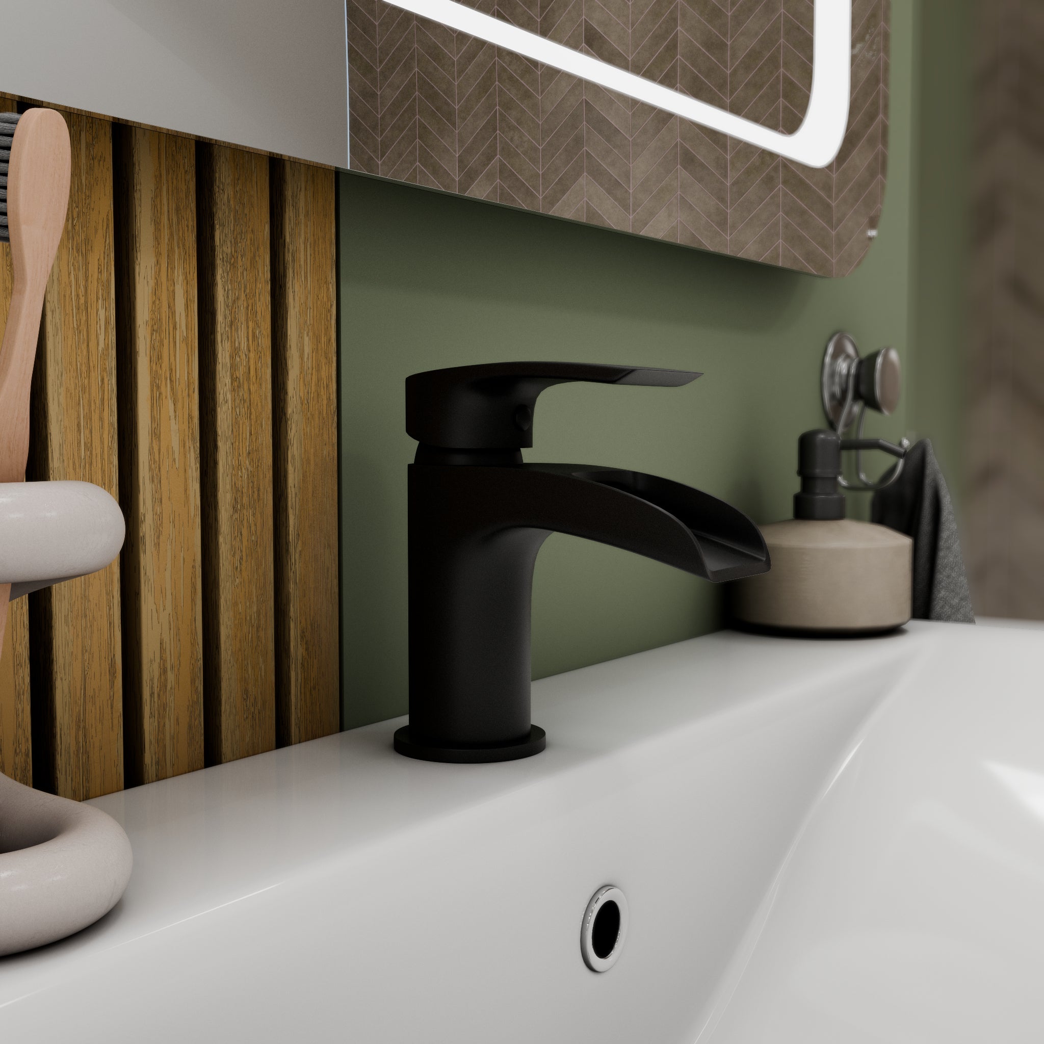 Stream Round Waterfall Basin Mixer Tap with Push Button Waste