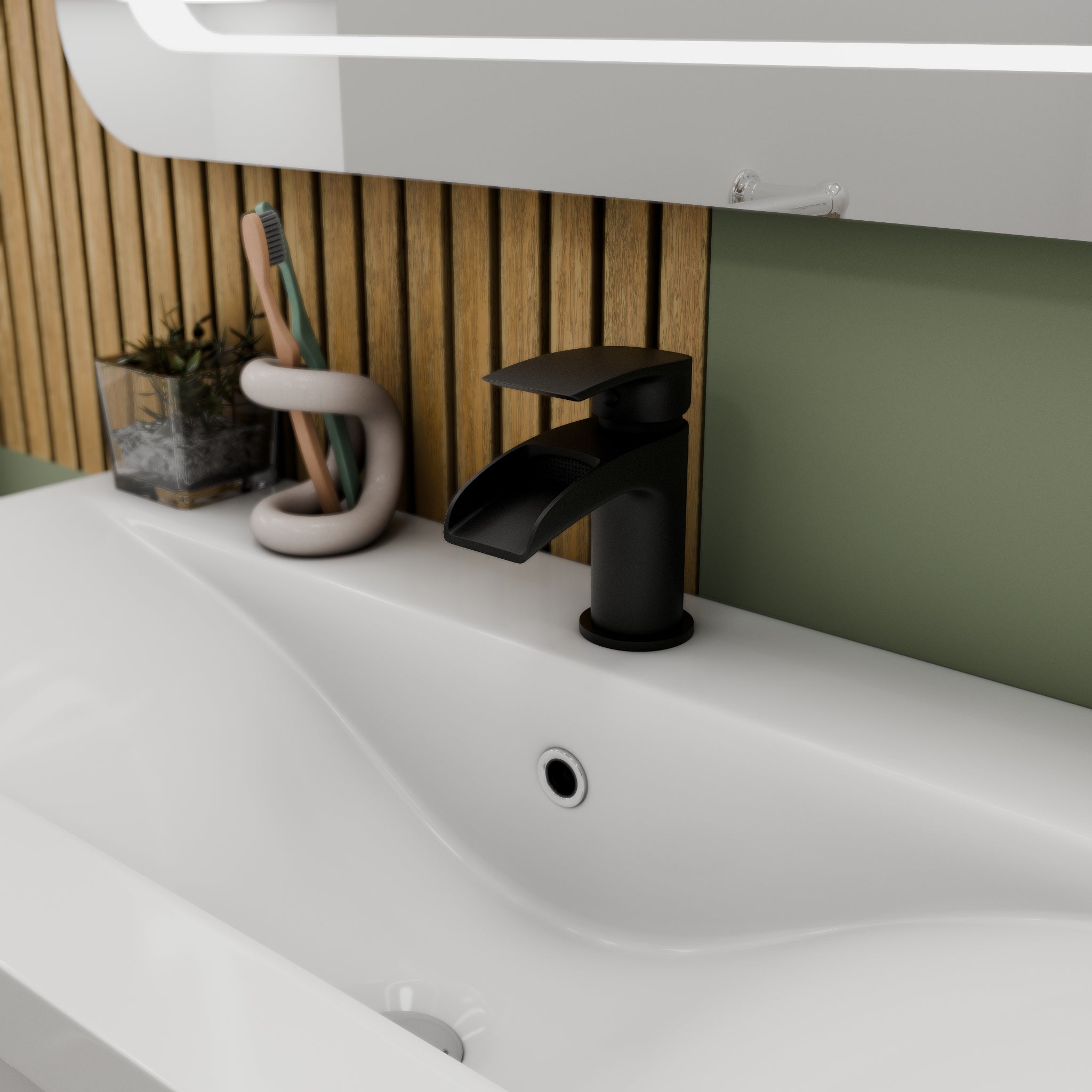 Stream Round Waterfall Basin Mixer Tap with Push Button Waste
