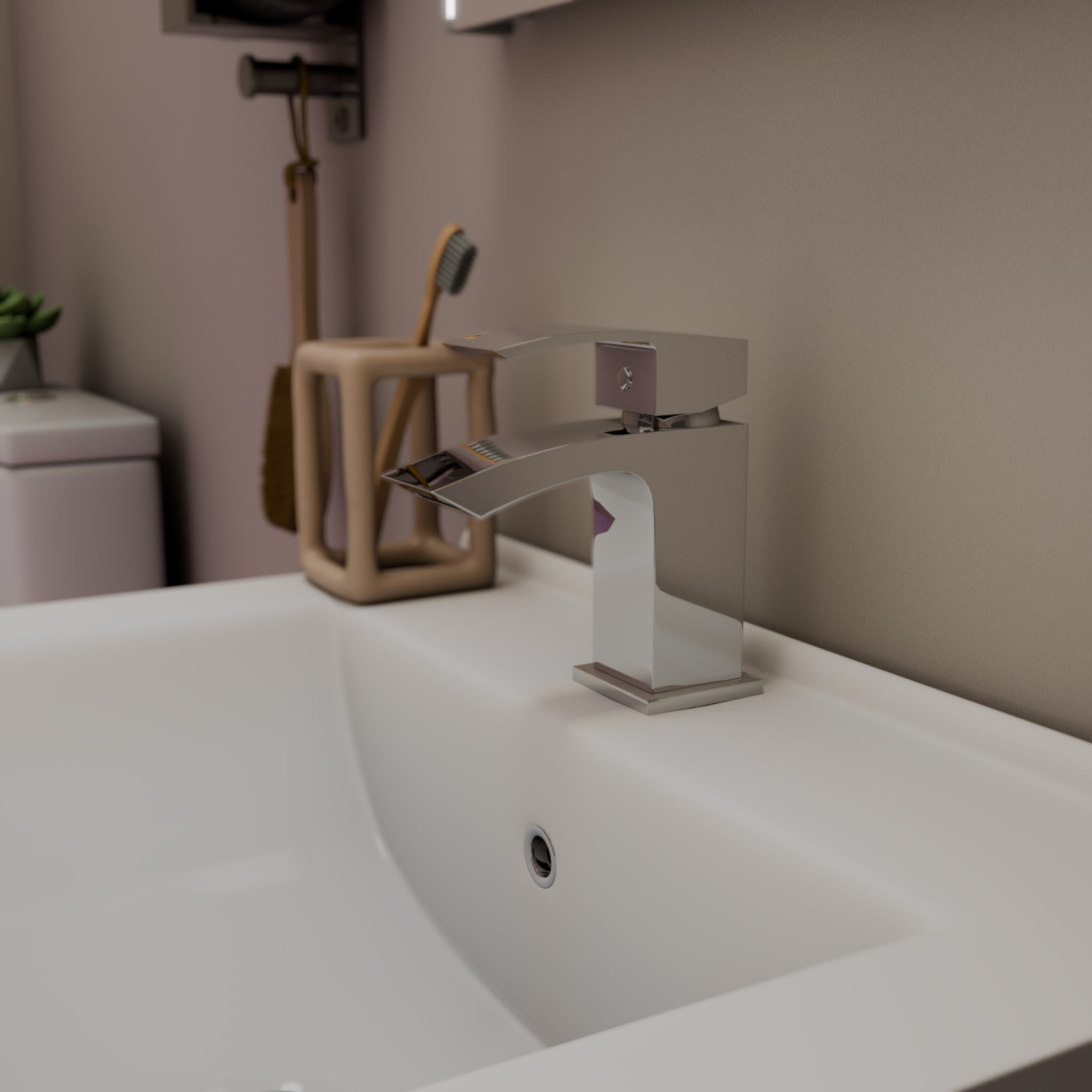 Tidal Basin Mixer Tap with Push Button Waste