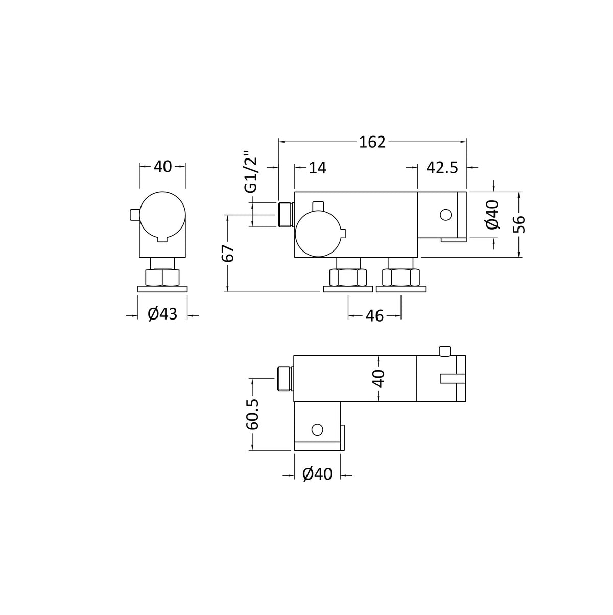 Atlas Vertical Thermostatic Bar Shower Valve - Chrome