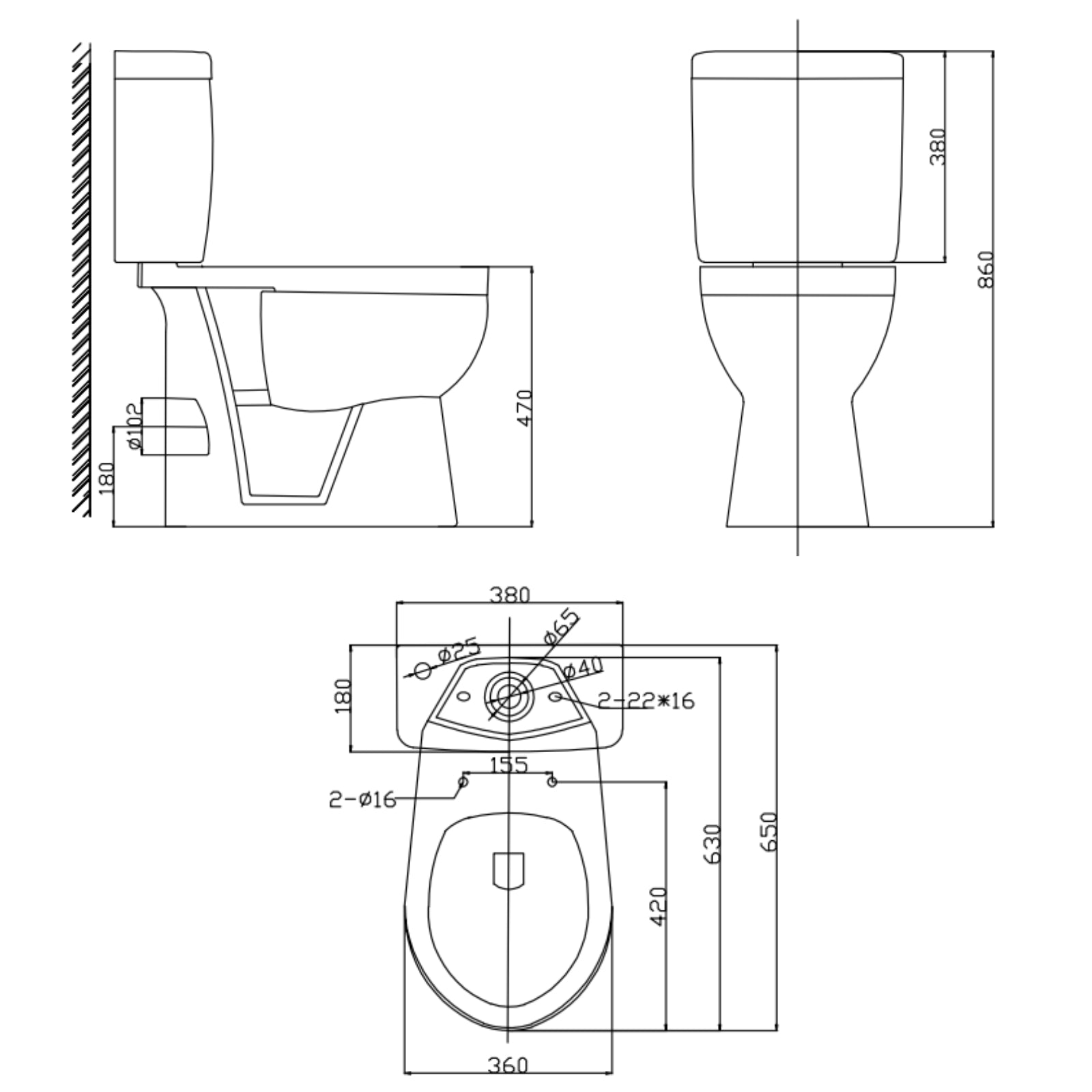 Home4Less Verona Rimless Comfort Height Close Coupled Toilet Set - White