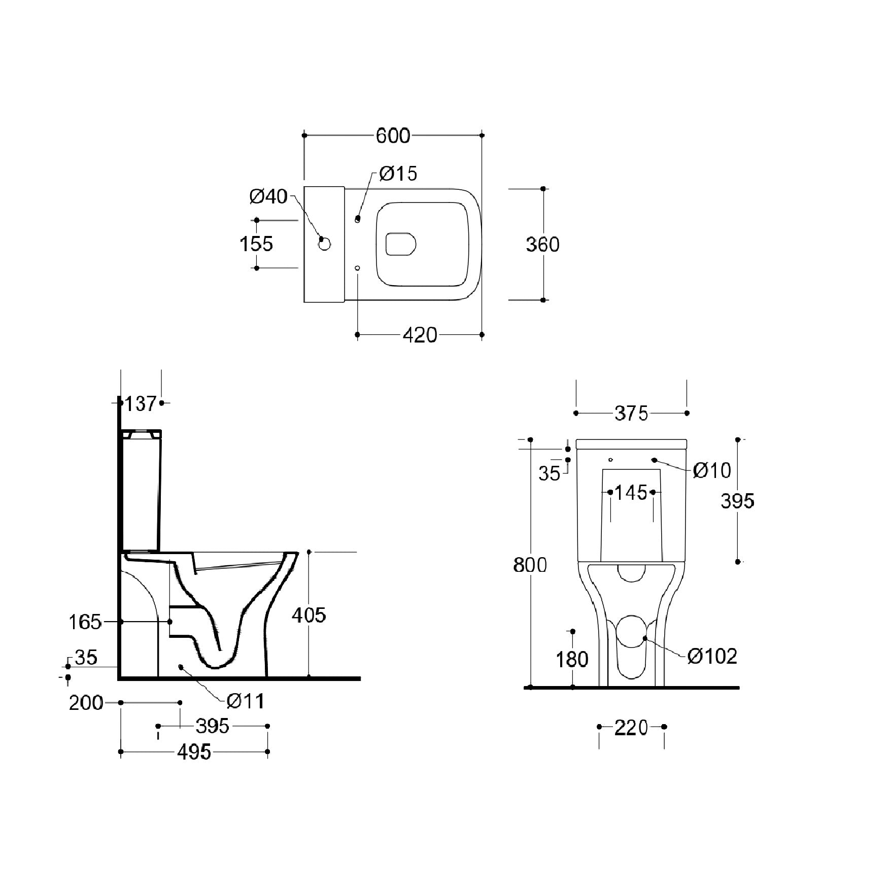 Venice Built-in Bidet Close Coupled Toilet with Cistern & Soft Close Seat Options - White