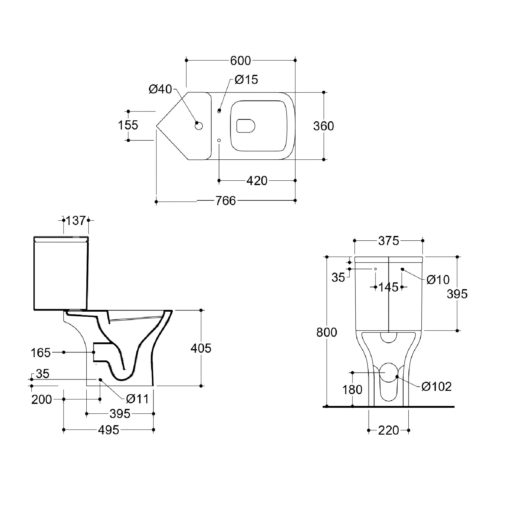 Venice Corner Close Coupled Toilet with Cistern & Soft Close Seat Options - White