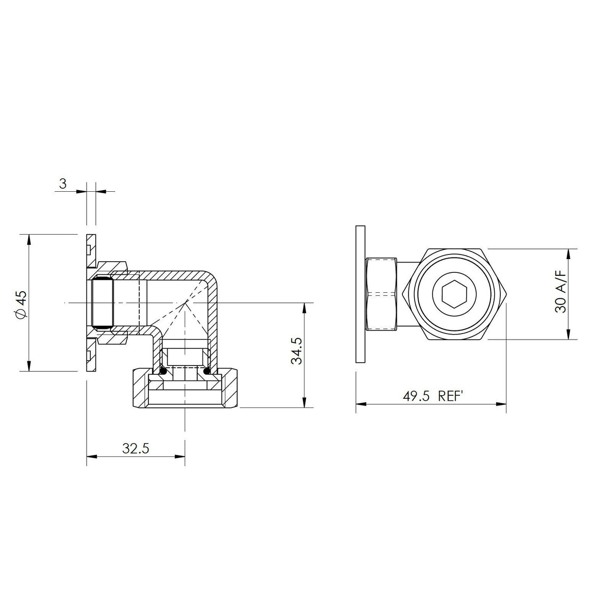 Hype Back To Wall Shower Elbow - Chrome