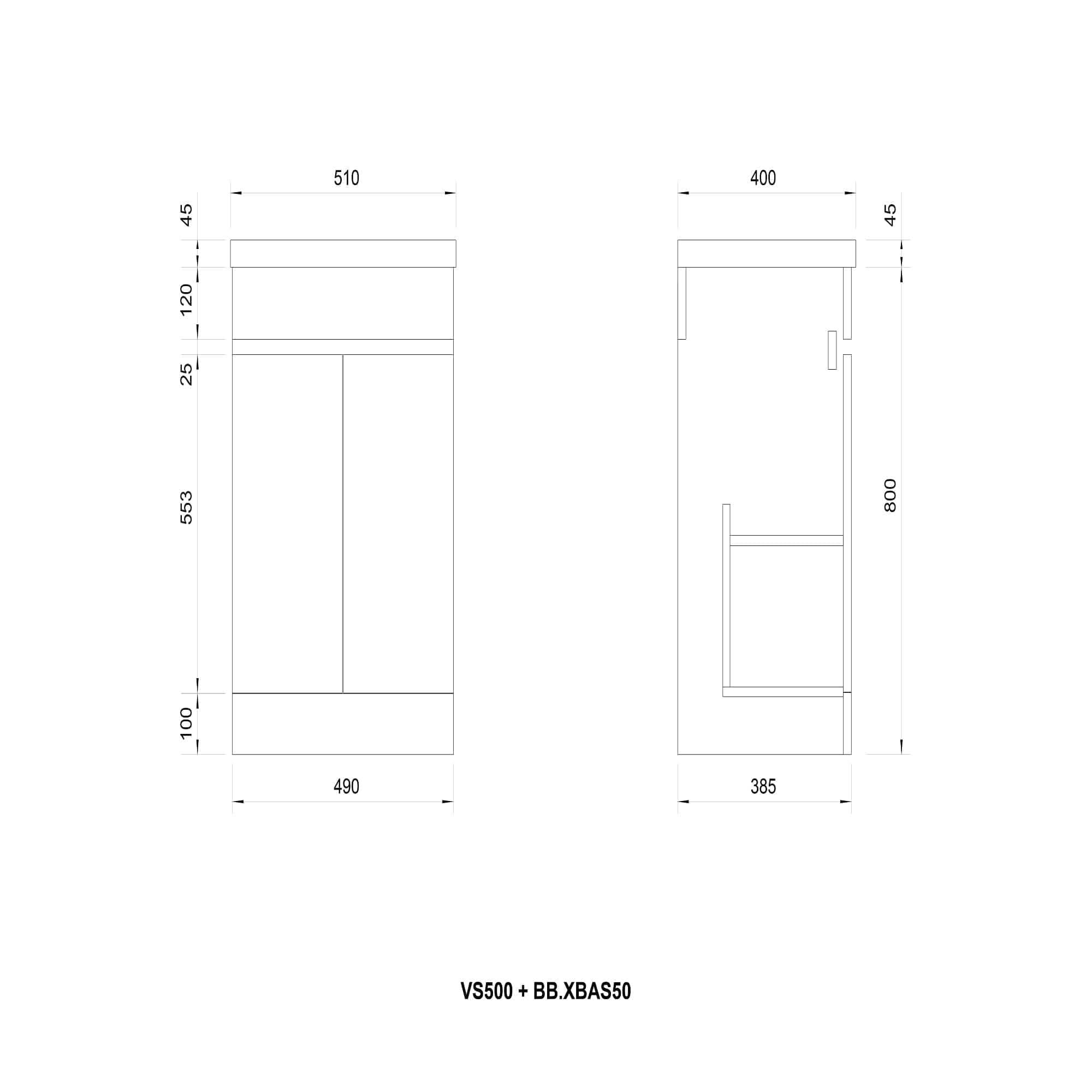 VeeBath Floor Standing Vanity Unit With Mid Edge Basin - 500mm Wide