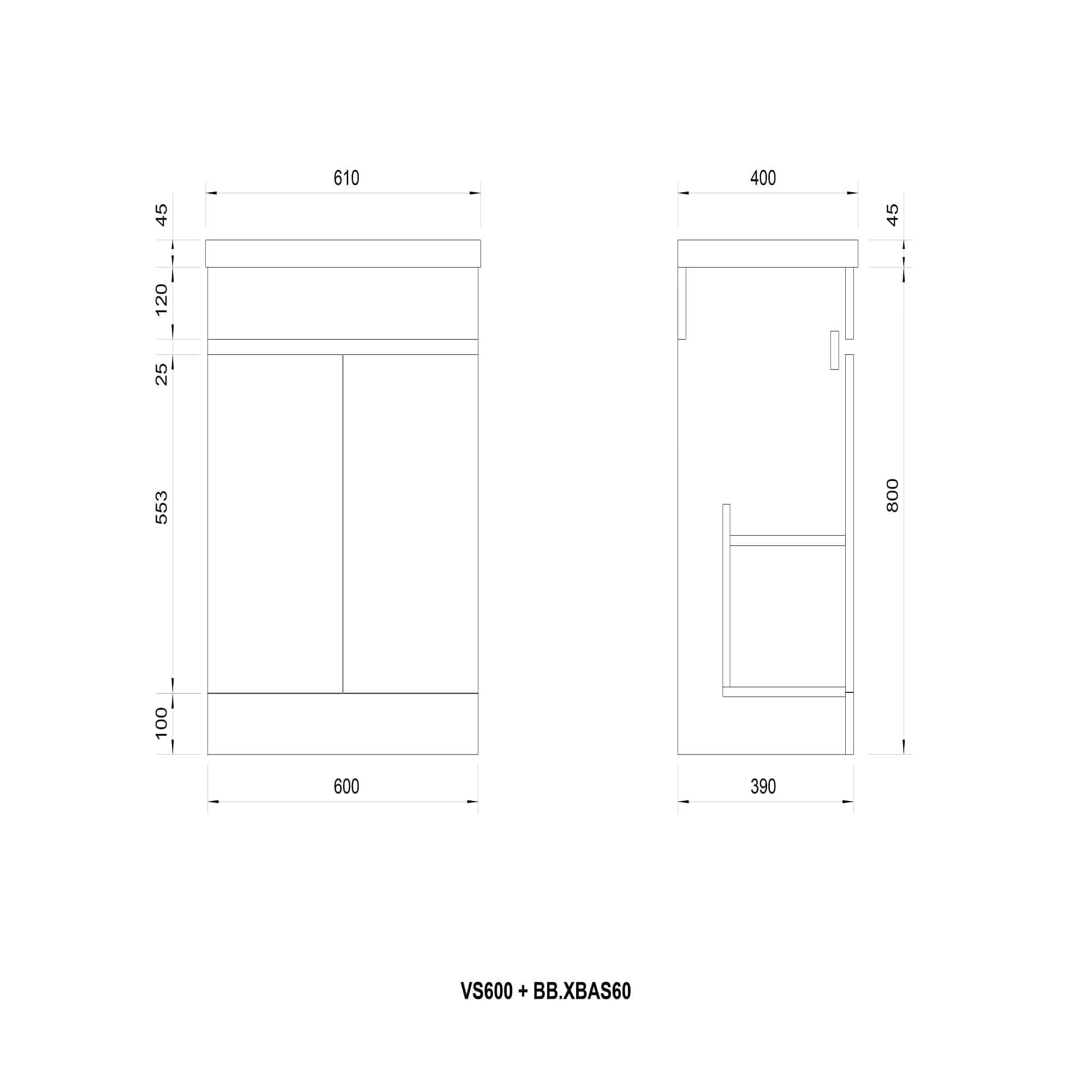 VeeBath Floor Standing Vanity Unit With Mid Edge Basin - 500mm Wide