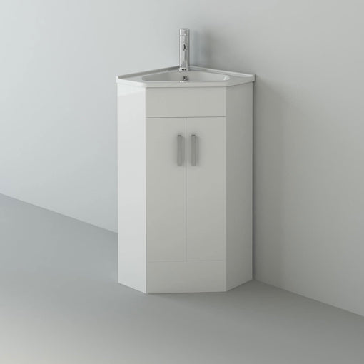 Krona Corner Cloakroom Vanity Unit and basin - 400mm Wide in stylish white finish, space-saving design for UK bathrooms.