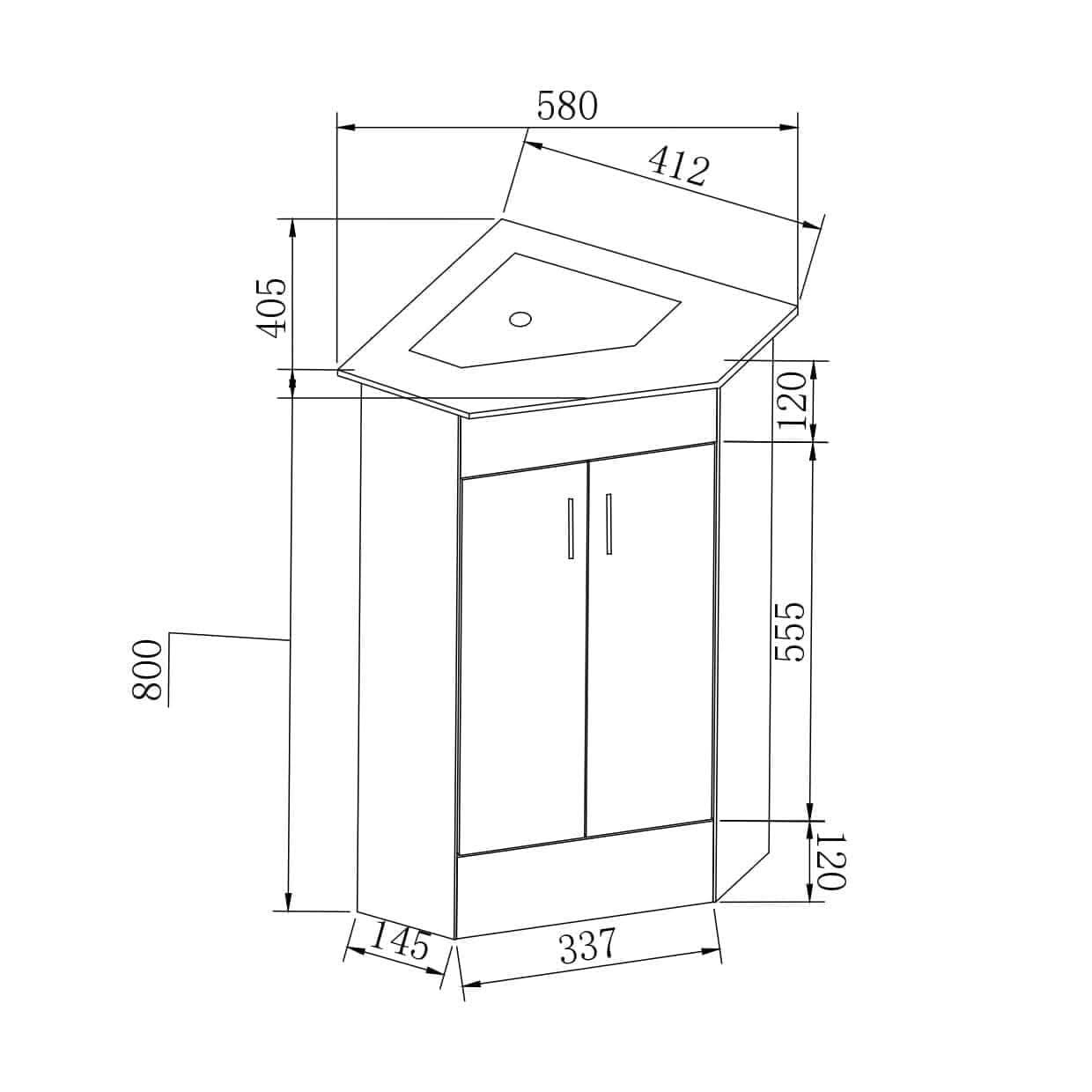 Krona Corner Cloakroom Vanity Unit and Basin - 400mm Wide. This compact corner vanity unit features a sleek, modern design in a crisp white finish, perfect for small bathrooms.