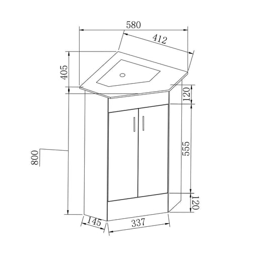 Krona Corner Cloakroom Vanity Unit and Basin - 400mm Wide. This compact corner vanity unit features a sleek, modern design in a crisp white finish, perfect for small bathrooms.
