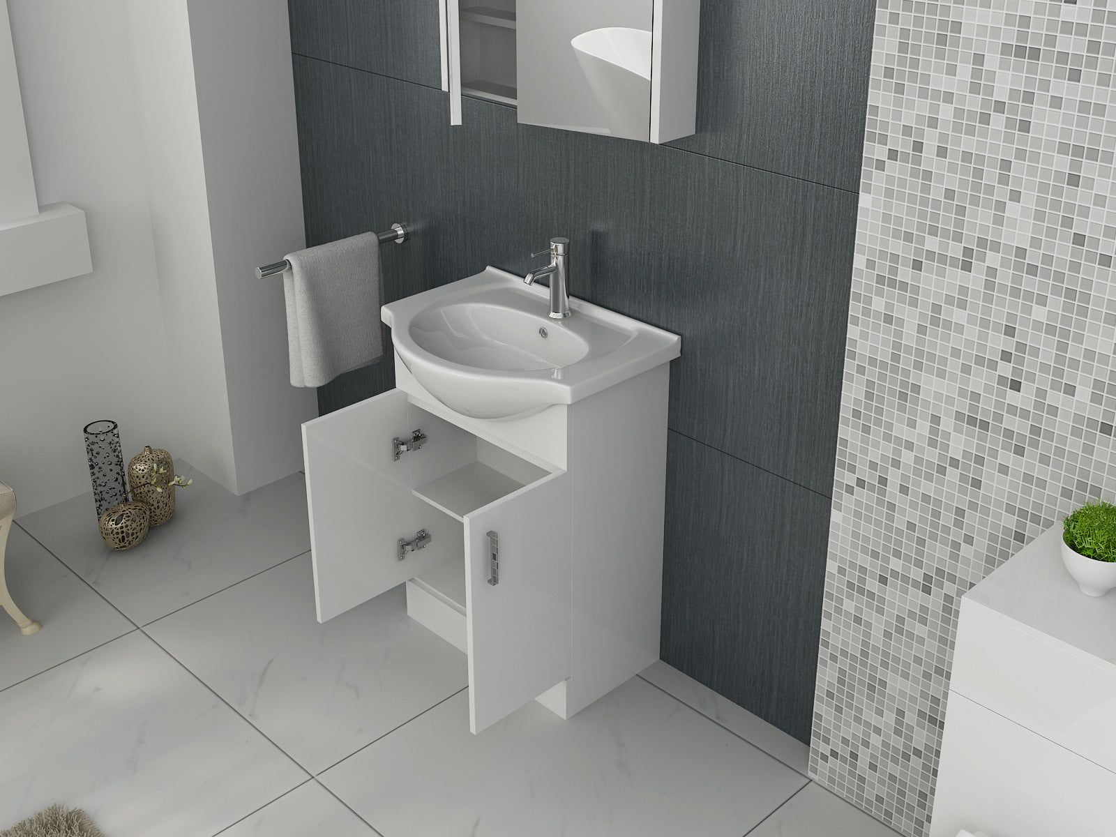 Quartz MDF Gloss White Vanity Unit with Basin