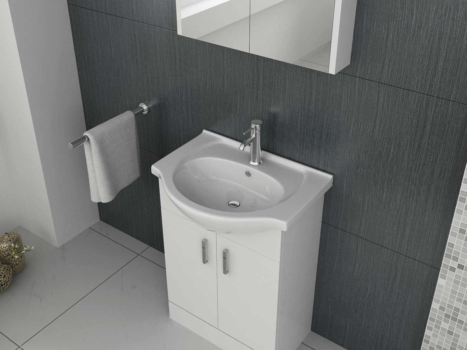 Quartz MDF Gloss White Vanity Unit with Basin