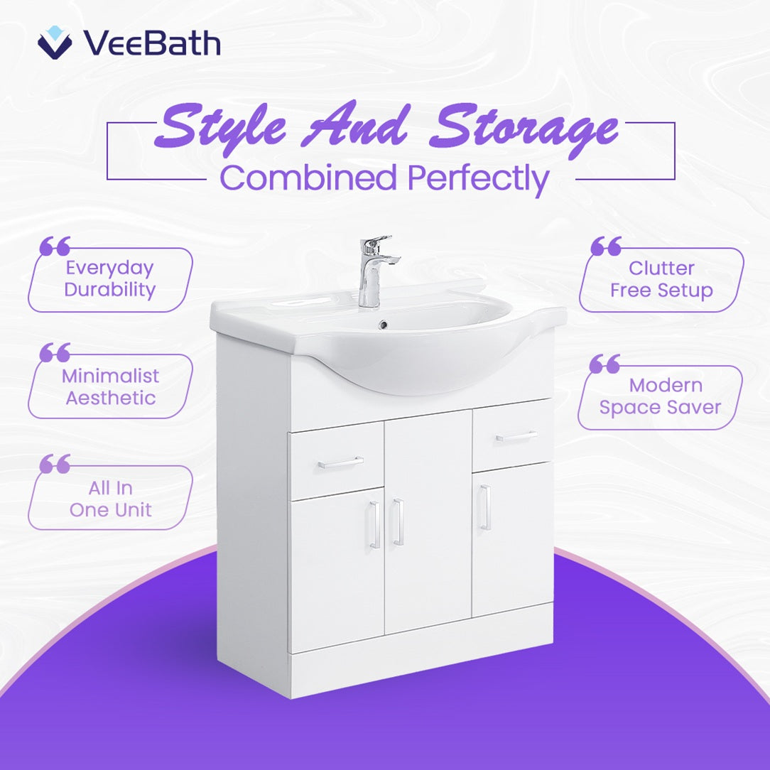 Linx Floorstanding Vanity Unit with Basin - Gloss White