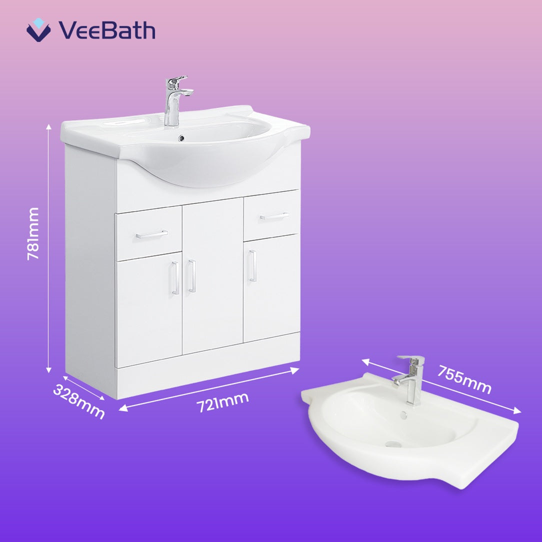 Linx Floorstanding Vanity Unit with Basin - Gloss White