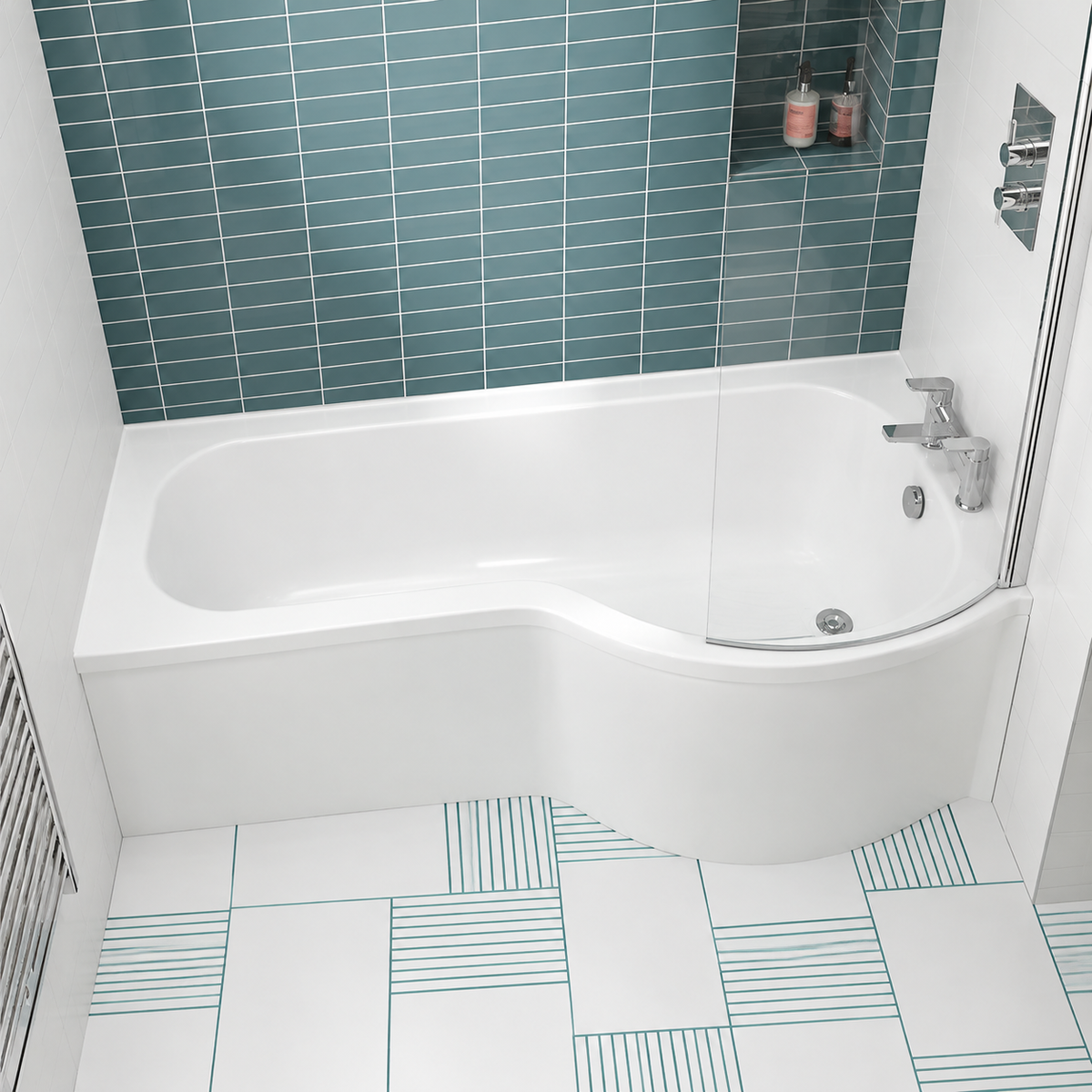 Fusion P Shaped Shower Bath - White