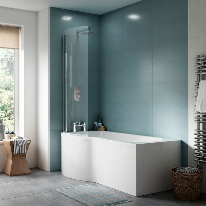 Fusion P Shaped Shower Bath - White
