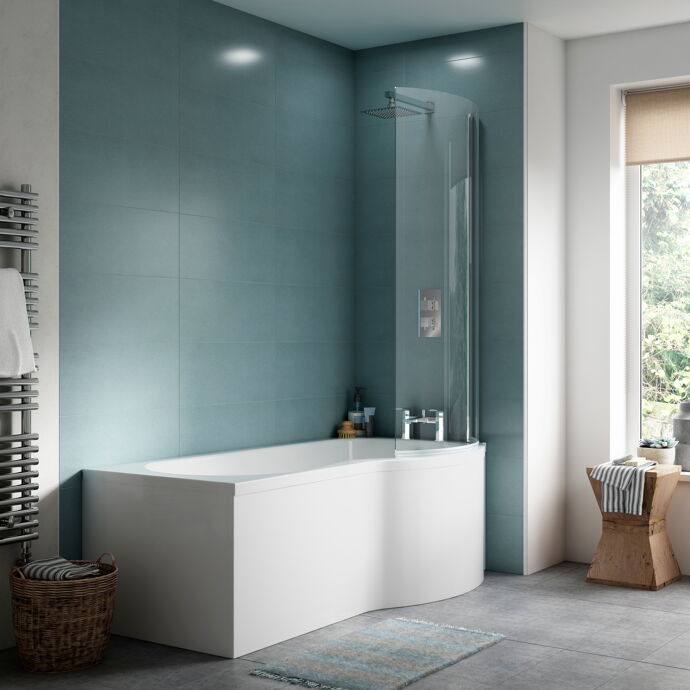Fusion P Shaped Shower Bath - White