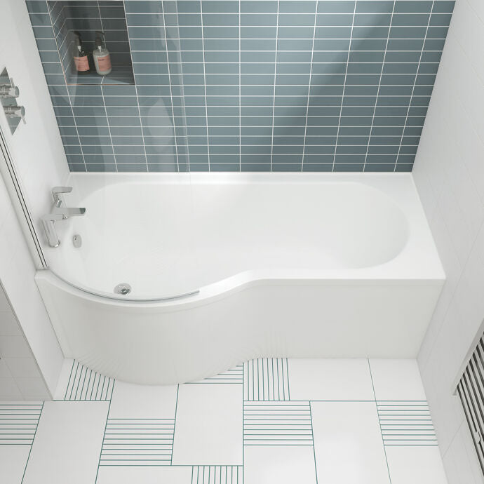 Fusion P Shaped Shower Bath - White